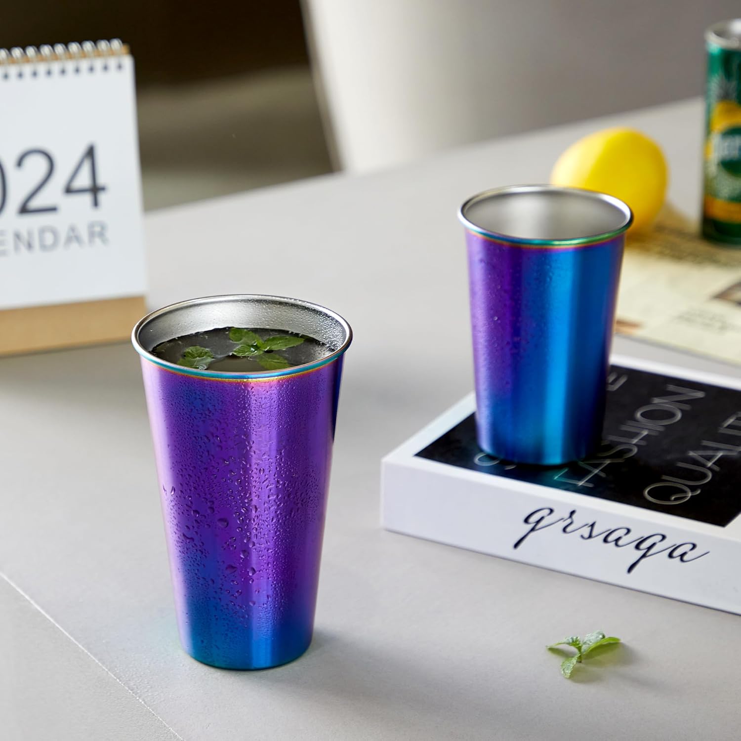 MEWAY 8 Pack 16oz Stainless Steel Pint Cup,Healthy Unbreakable and Stackable,Metal Drinking Glasses，Beer Glasses（Rainbow） - Image 6