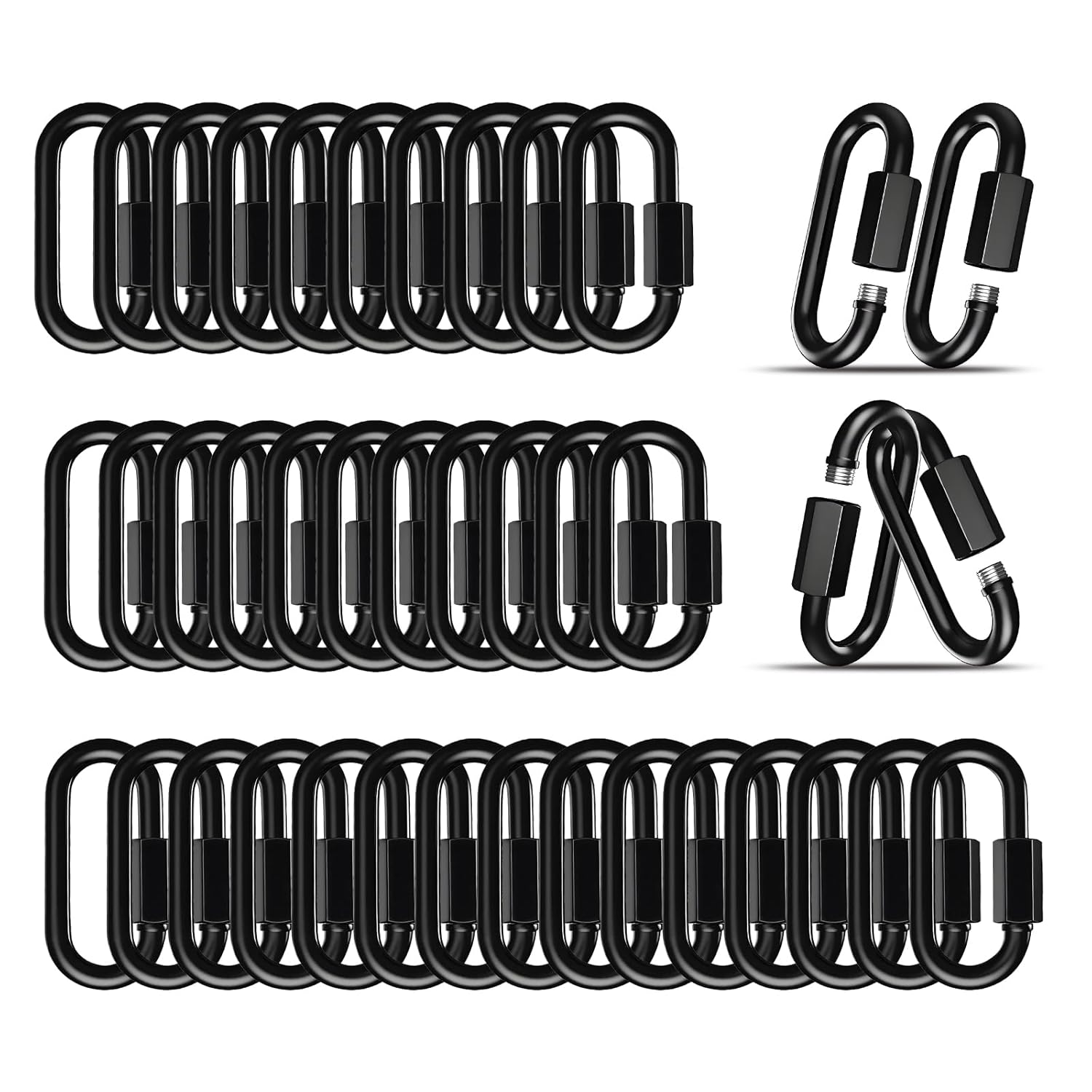 50PCS 1.57 Inch Heavy Duty Quick Chain Links, 5/32 Threaded Black Carabiners for Hammock Camping, 330LB Capacity