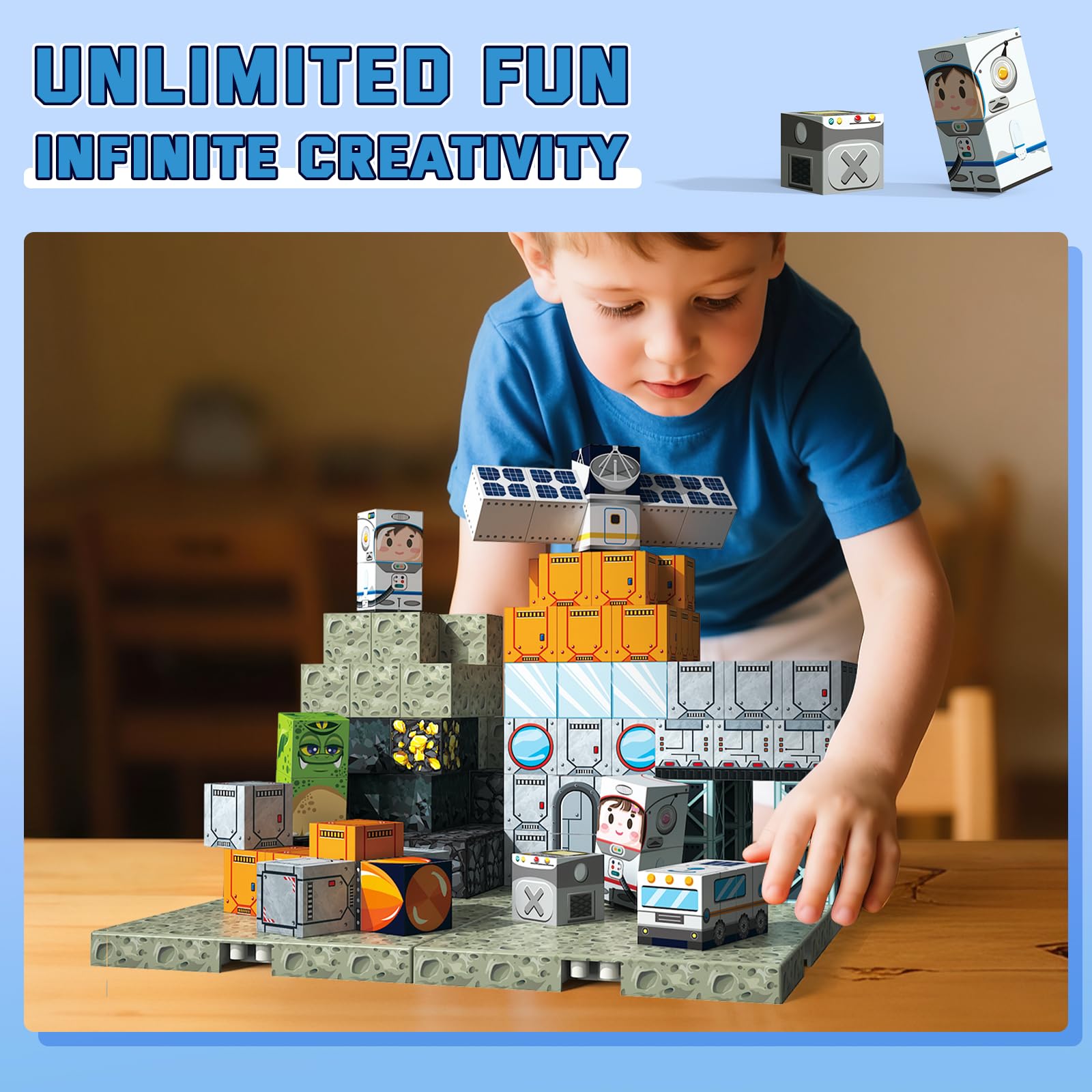 Bloques magnéticos espaciales de 150 piezas | Juguetes educativos STEM para niños mayores de 3 años, juego de construcción apilable creativo con cubos magnéticos de 0,8 pulgadas
