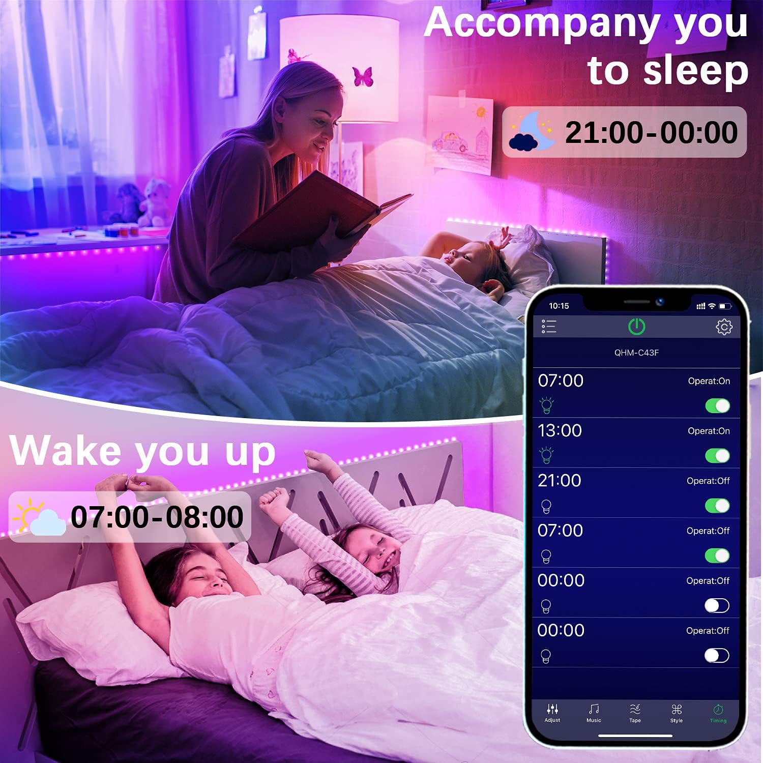 Cozylady Smart Bluetooth LED Lights 65.6 FT, APP Controlled LED Light Strips - RGB Music Sync Color Changing String Lights, Bluetooth LED Lights for Bedroom Decor, Children's Room Decorations