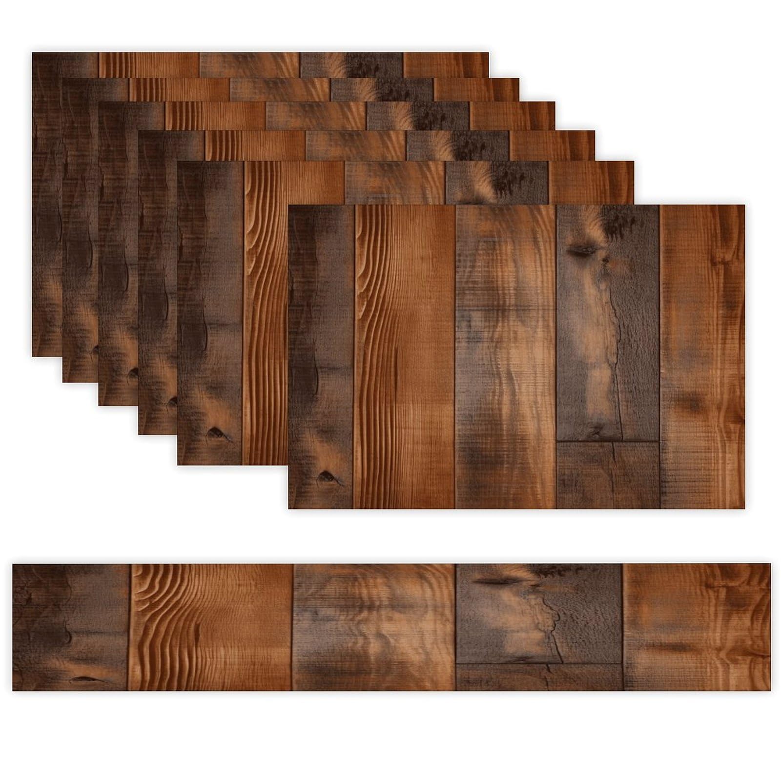Brown Wooden Table Runner and Placemats of 6 Washable Heat Resistant Place Mats with Table Runner Vintage Holiday Table Mat Set for Holiday Party Kitchen Dining Deco