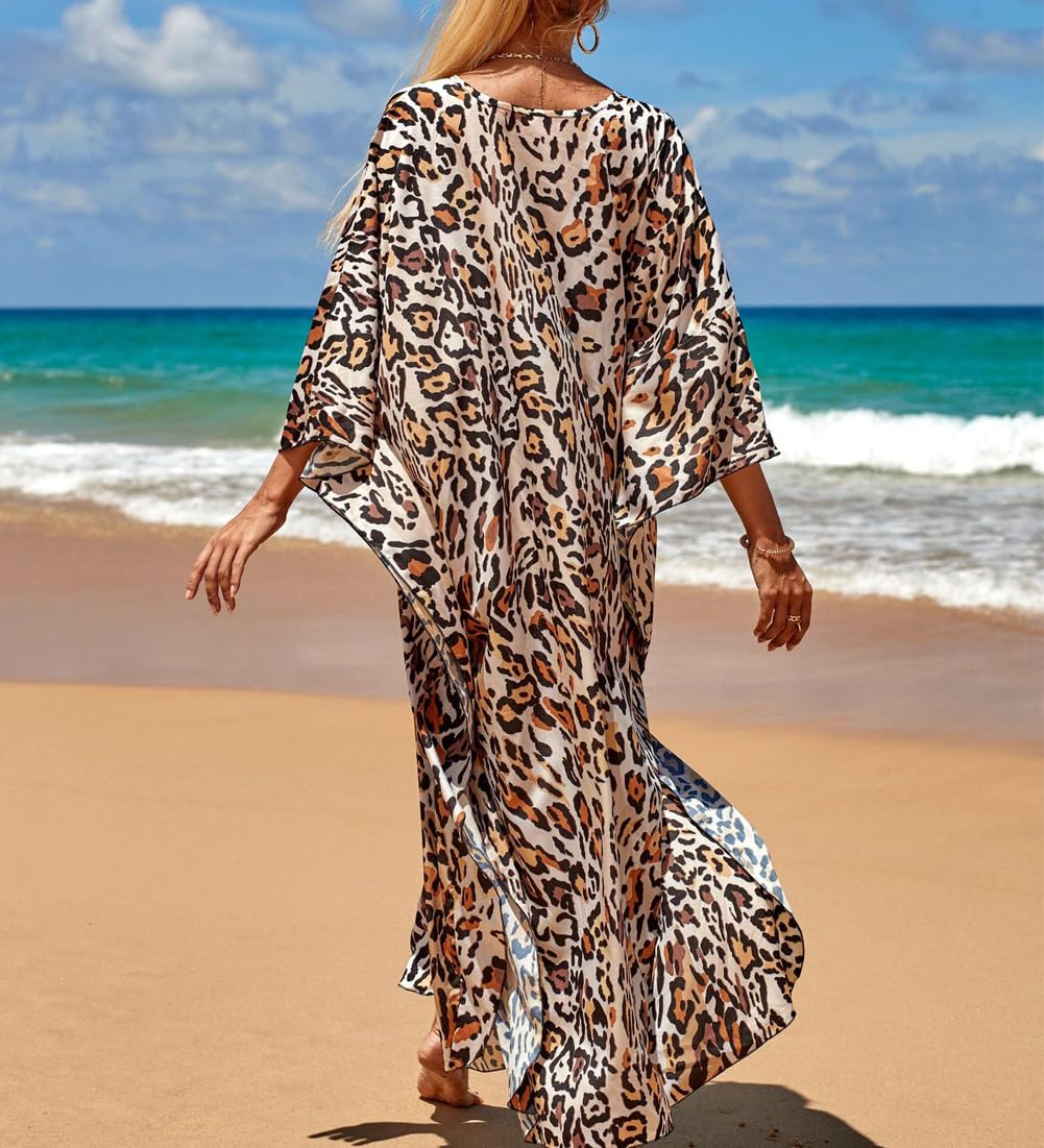 Femmes Boho Kaftan Grande Taille Robe de Plage Maxi Longue Bikini Cover up Été Maillots de Bain Florale Pareos
