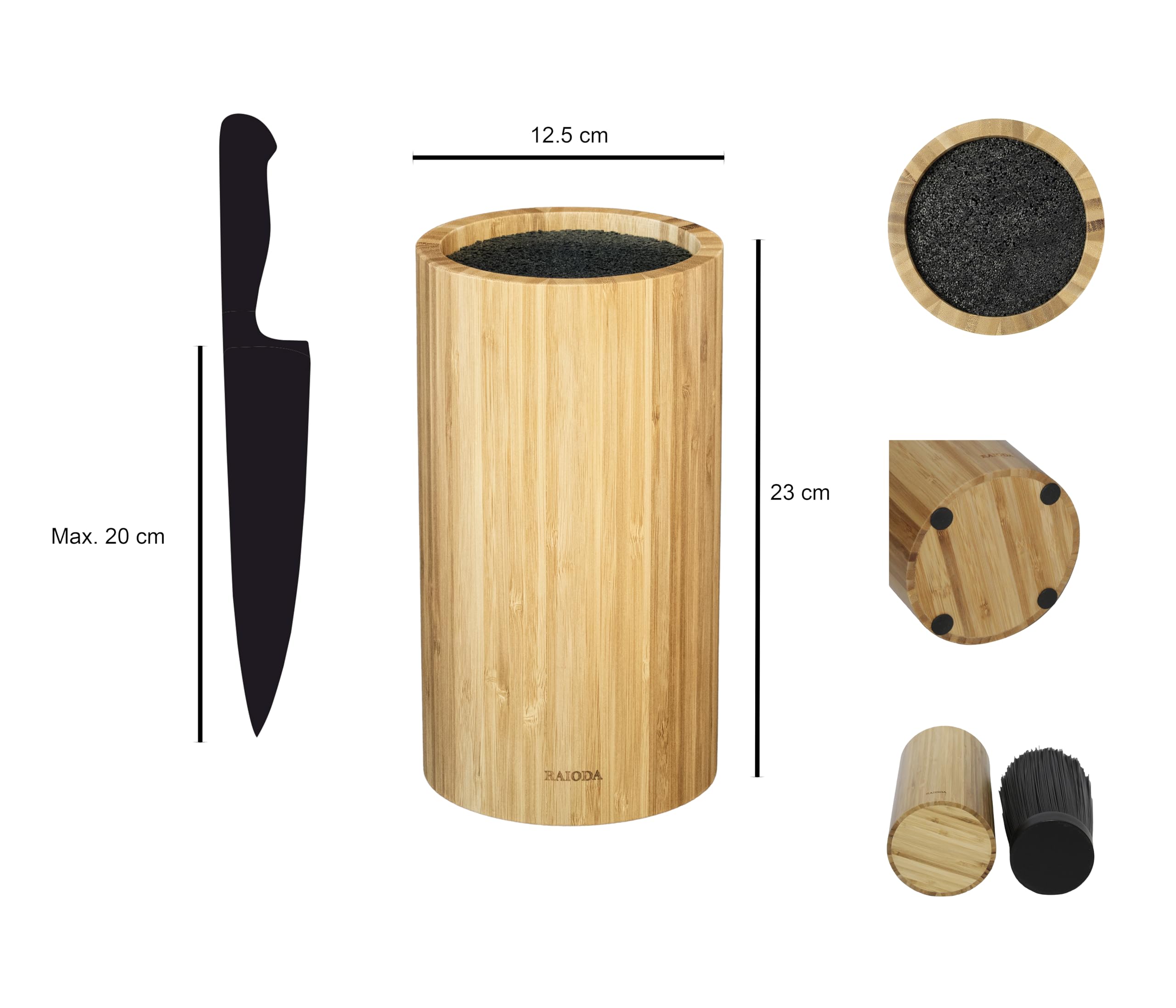 Ceppo Coltelli Universale in Bambù, Portacoltelli da Cucina Vuoto con Setole Amovibili, Design Elegante in Legno Naturale, Knife Block Holder, Sicuro e Facile da Pulire
