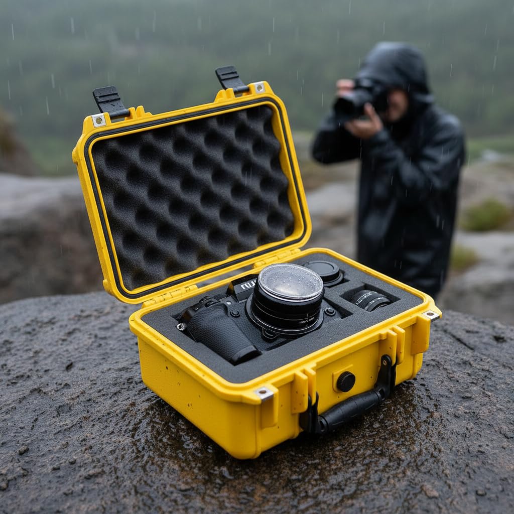 MEIJIA - Funda protectora portátil impermeable para todo tipo de clima, funda rígida para cámara con espuma de ajuste personalizado, uso de drones, cámara, equipos, pistolas, 13.3 x 11.6 x 6 pulgadas