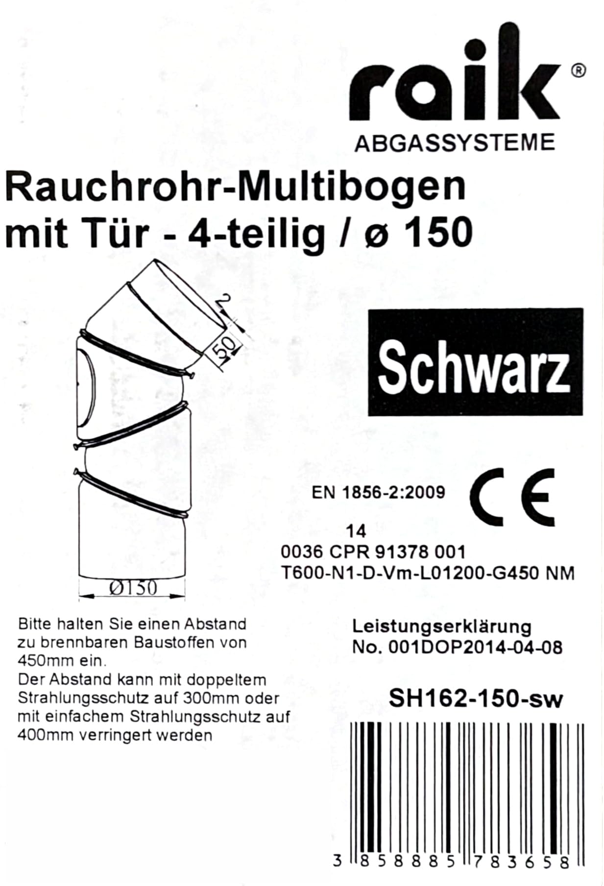 Raik Rauchrohrbogen Ofenrohr Multibogen 0-90° einstellbar mit Reinigungsöffnung Stahlblech 2 mm Senotherm schwarz Ø 150 mm für Kamin Kaminofen Holzkessel Holzvergaser Länge 48,5 cm Made in EU