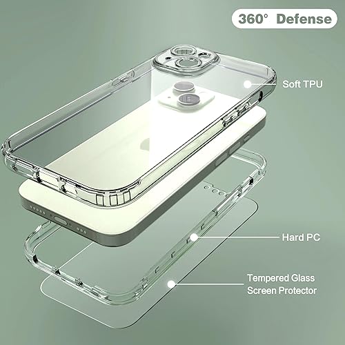 Miniatura 8 de IDweel Funda para iPhone 15 con protector de pantalla (vidrio templado), híbrida 2 en 1, a prueba de golpes, suave, delgada, transparente, con