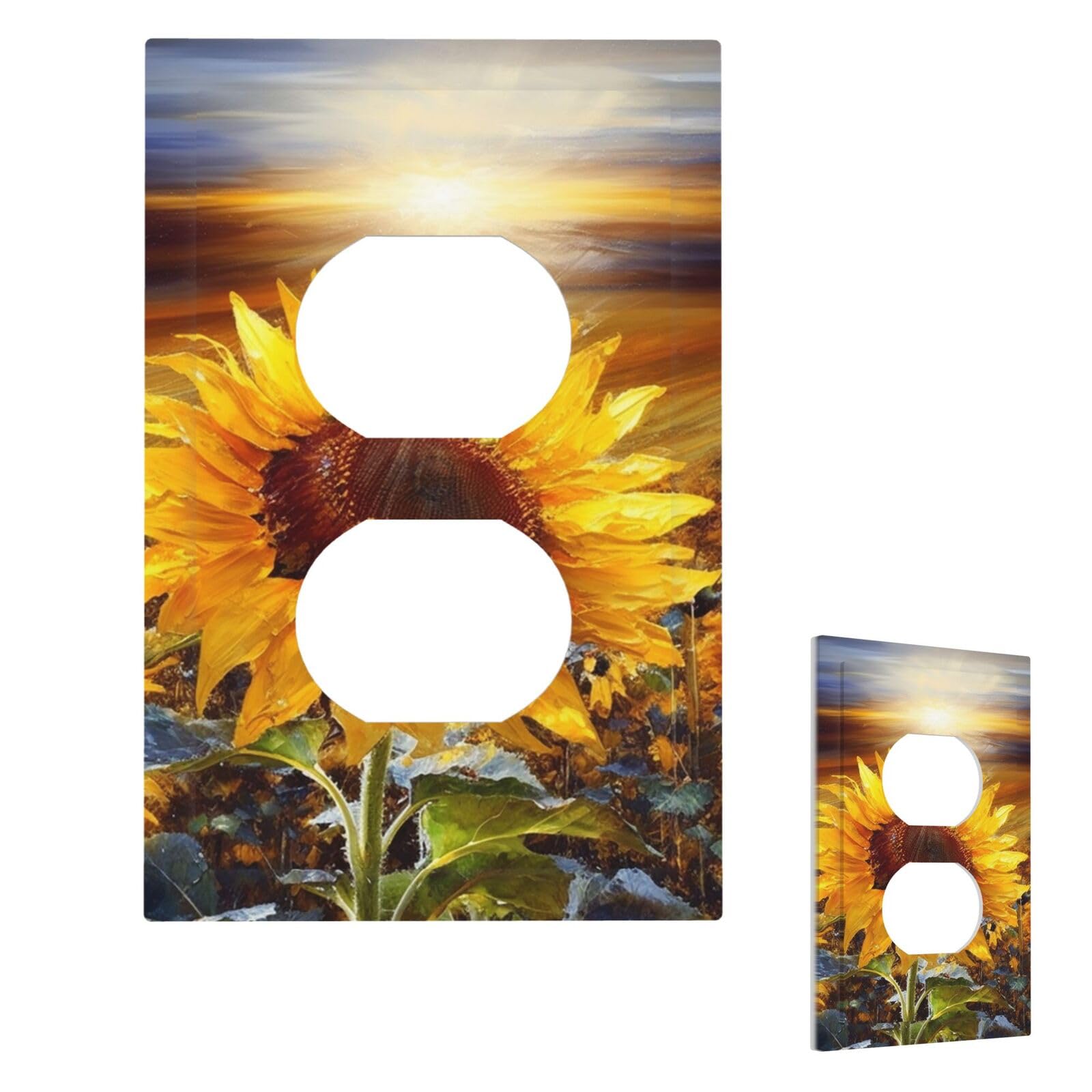 Aceprints Duplex Golden Sunflower Wall Plate Cover Modern Decorative Light Switch Cover Unbreakable Receptacle Outlet Covers For Living Room Bedroom Decor