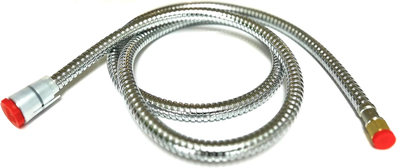 Chrome Hose With Brass Insert and Nut - Lightweight For Shampoo Bowl, Hose For Salon Beauty Equipment Spa Barber Shop, Backwash Unit 1/2 to 1/4