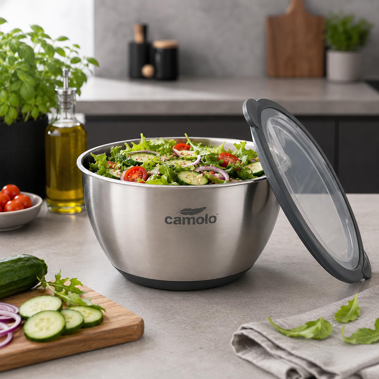 camolo Profi Edelstahl Schüssel Set mit Deckel zum Backen, Servieren, Kochen oder Aufbewahren - luftdicht verschließbar