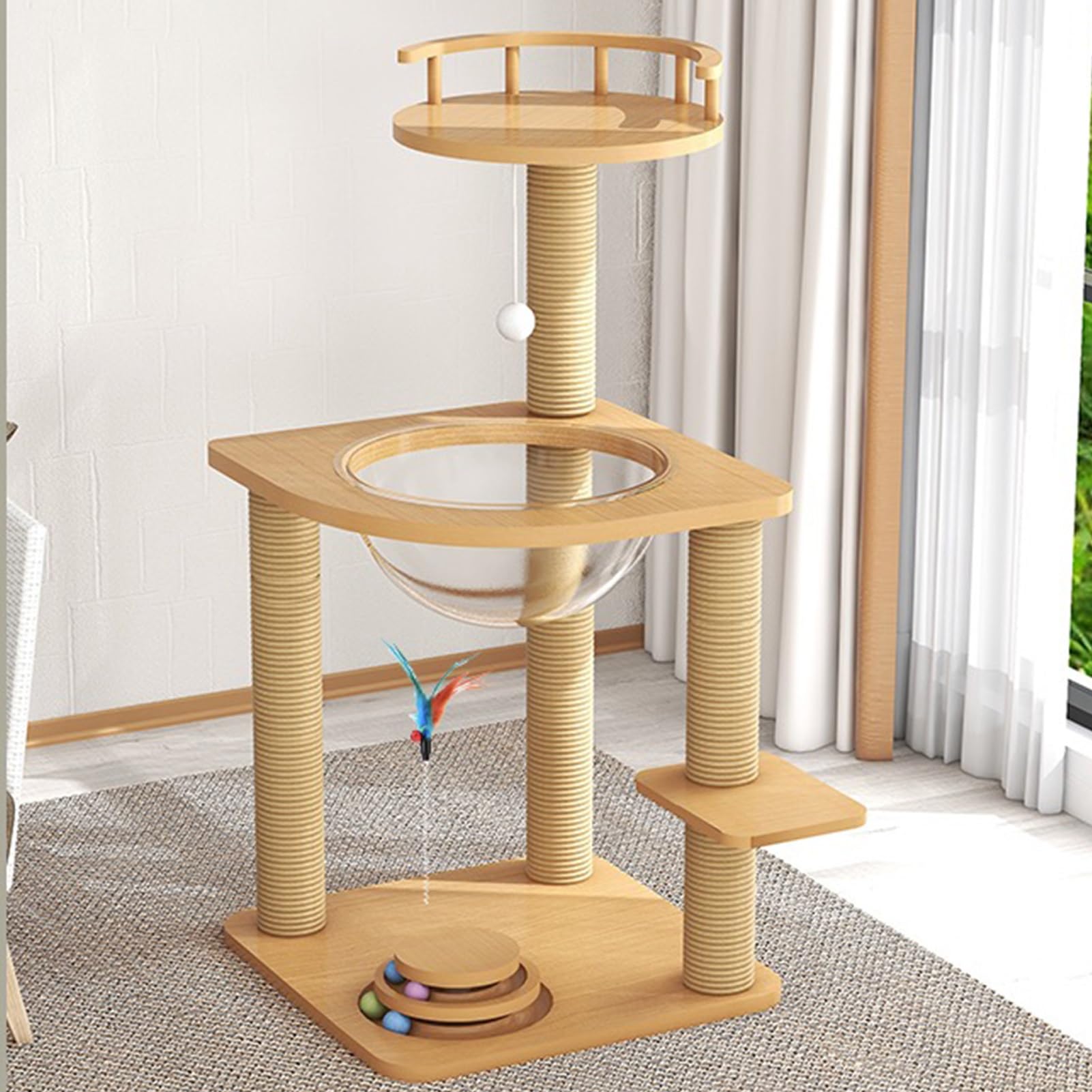 Arbre à chat avec garde-corps de sécurité contre les chutes de hauteur