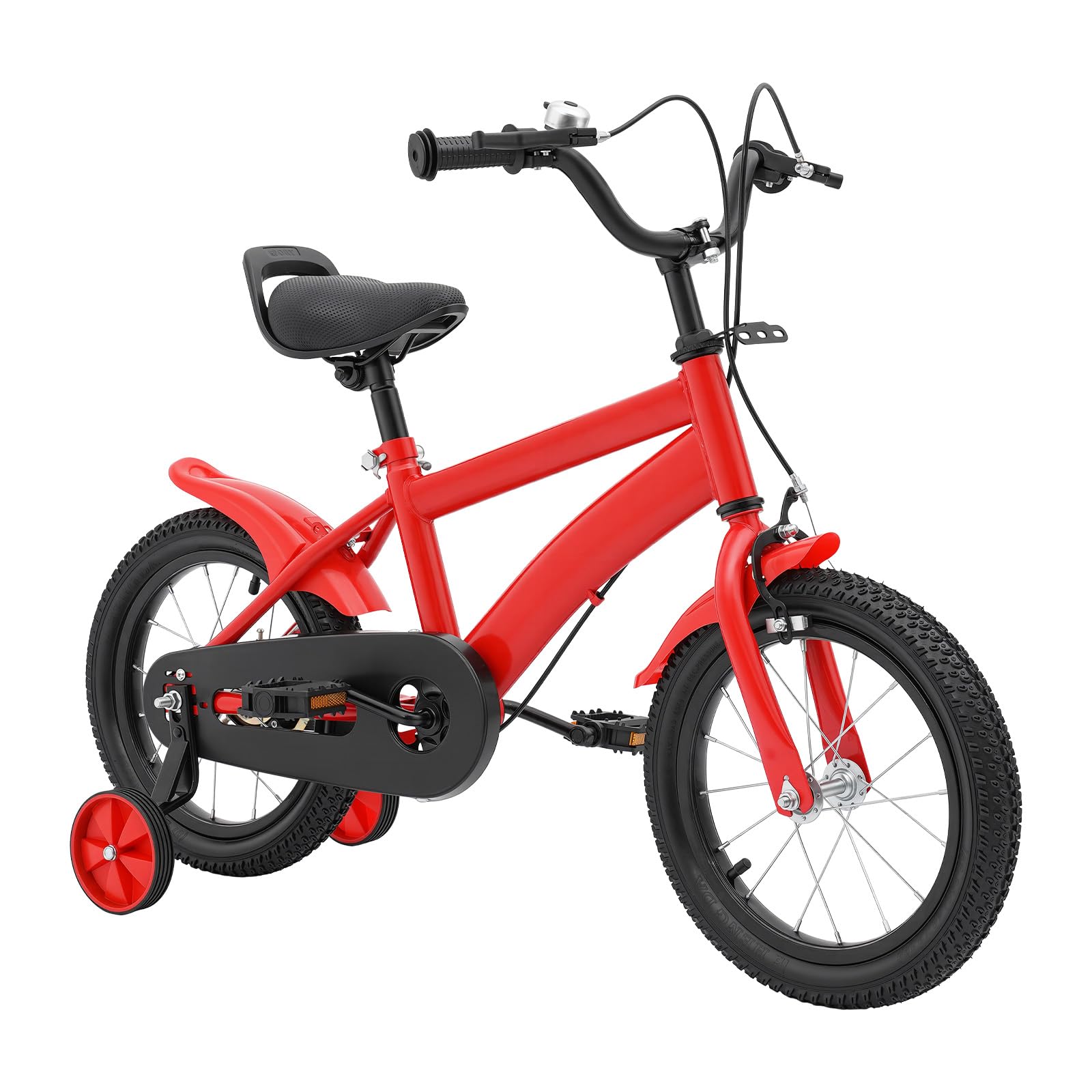 Bicicletta per bambini da 14 pollici, con ruote di sostegno, manubrio e sella regolabili in altezza, per ragazzi e ragazze di 3-8 anni, colore rosso