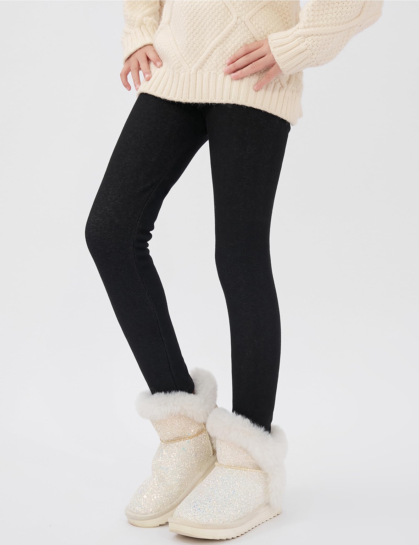 Kiench Leggings invernali da ragazza, in cotone, foderati, confezione da 2