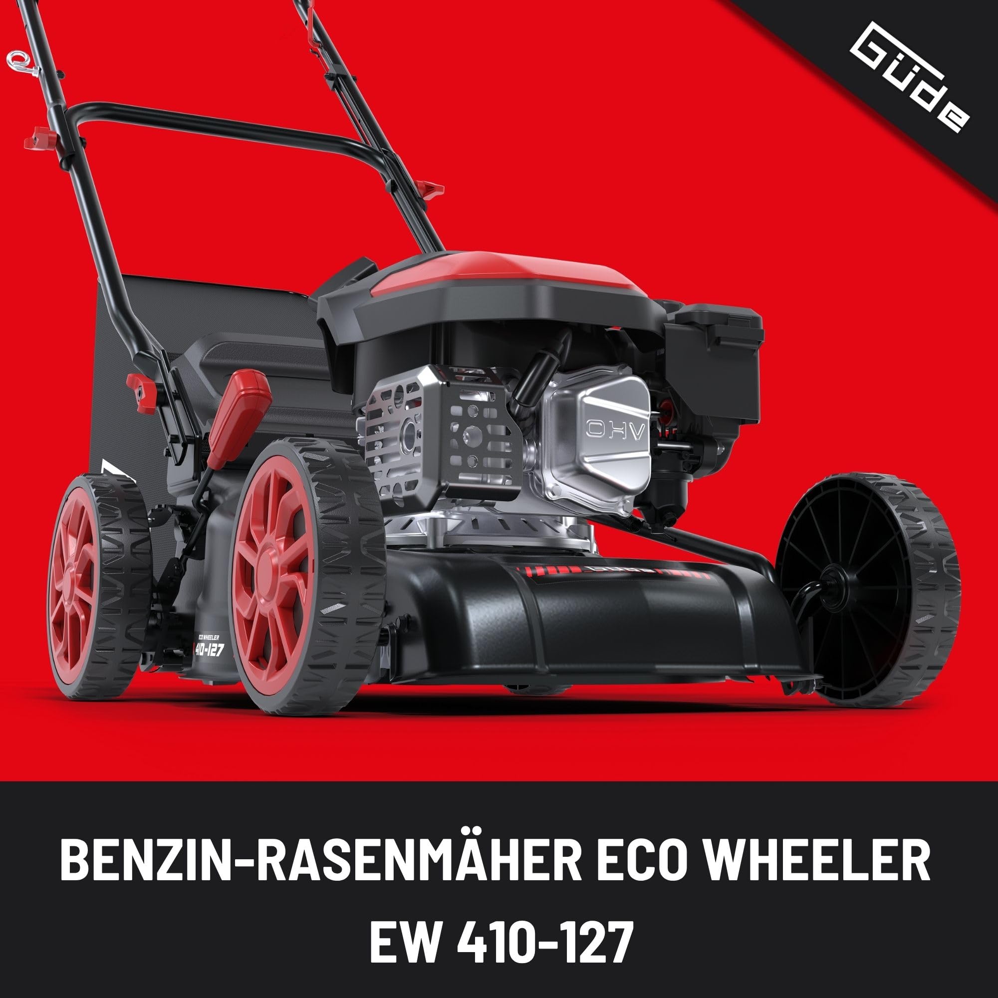 Güde EW 410-127 Eco Wheeler - Cortacésped de Gasolina, Motor de 4 Tiempos, cilindrada de 127 centímetros cúbicos, 2 kilovatios, 2,7 CV, Ancho de Corte de 41 centímetros, Ajuste de Altura de Corte de