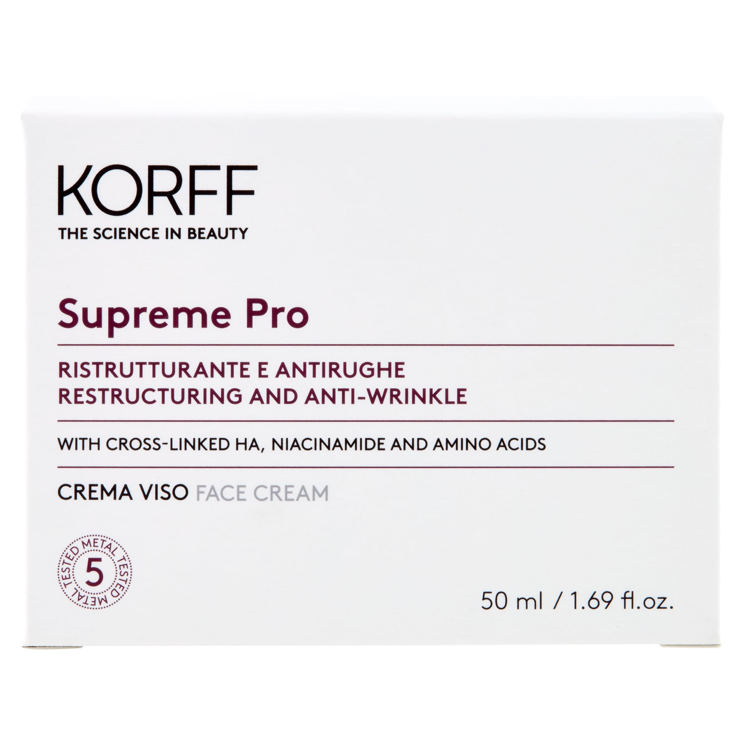 Korff Supreme Pro krem do twarzy, odnawiający i przeciwzmarszczkowy, z kwasem hialuronowym, do wszystkich rodzajów skóry, opakowanie 50 ml