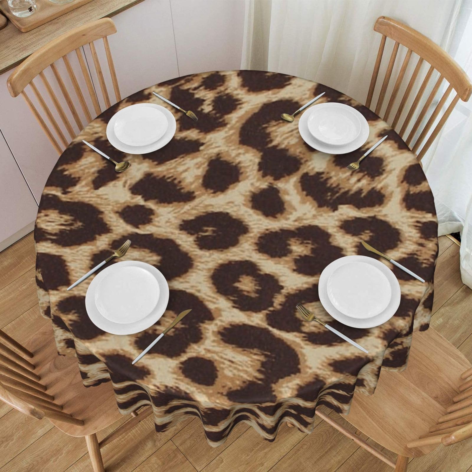 DCEHGEW 60 In Round Tablecloth with Lace, Fun leopard print Printed Oilproof & Washable Fabric Picnic Table Cloth Table Covers