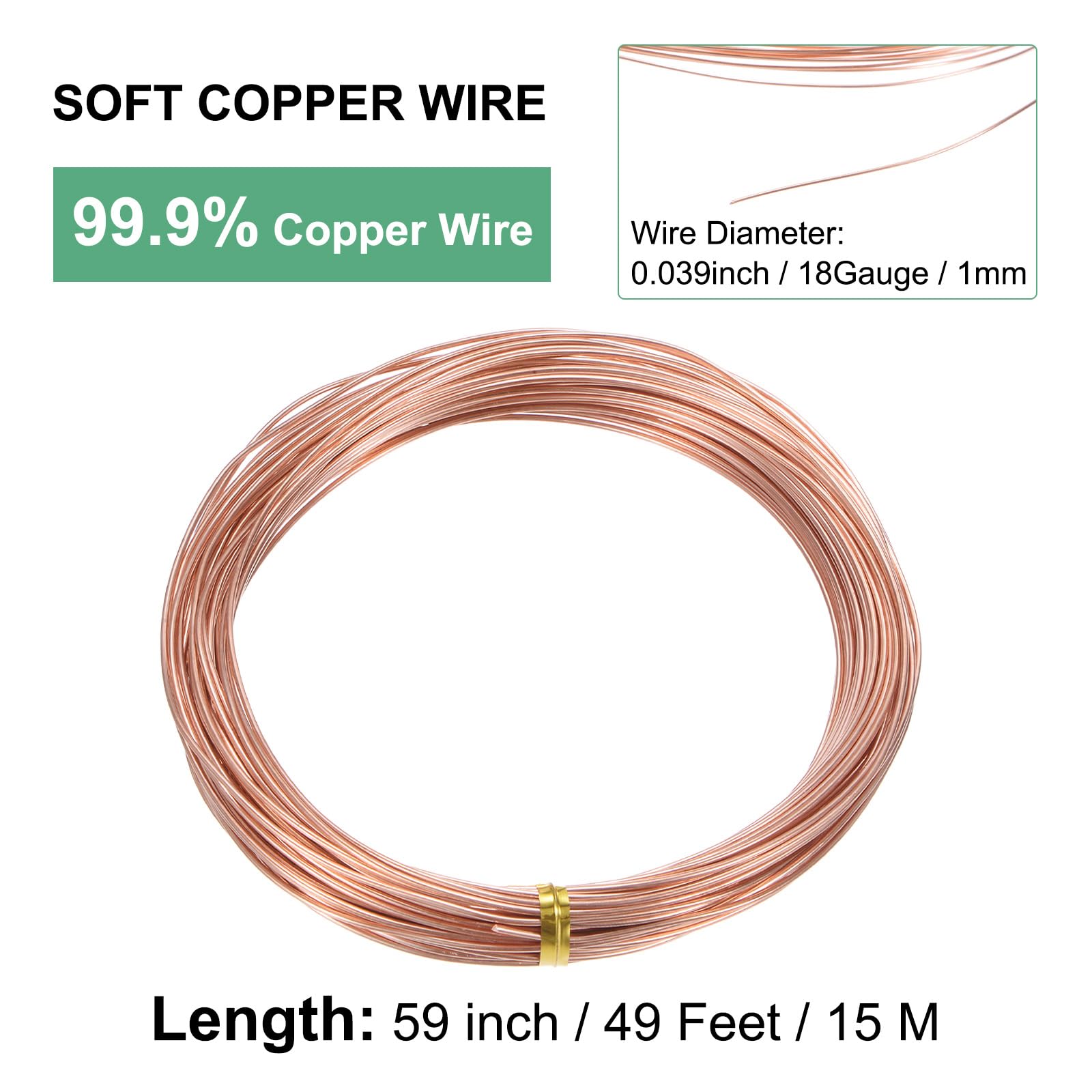 M METERXITY 99.9% Soft Copper Wire, 18 Gauge 49FT Pure Copper Wire for DIY Crafting/Jewelry Making/Gardening Plant/Beading - Image 3