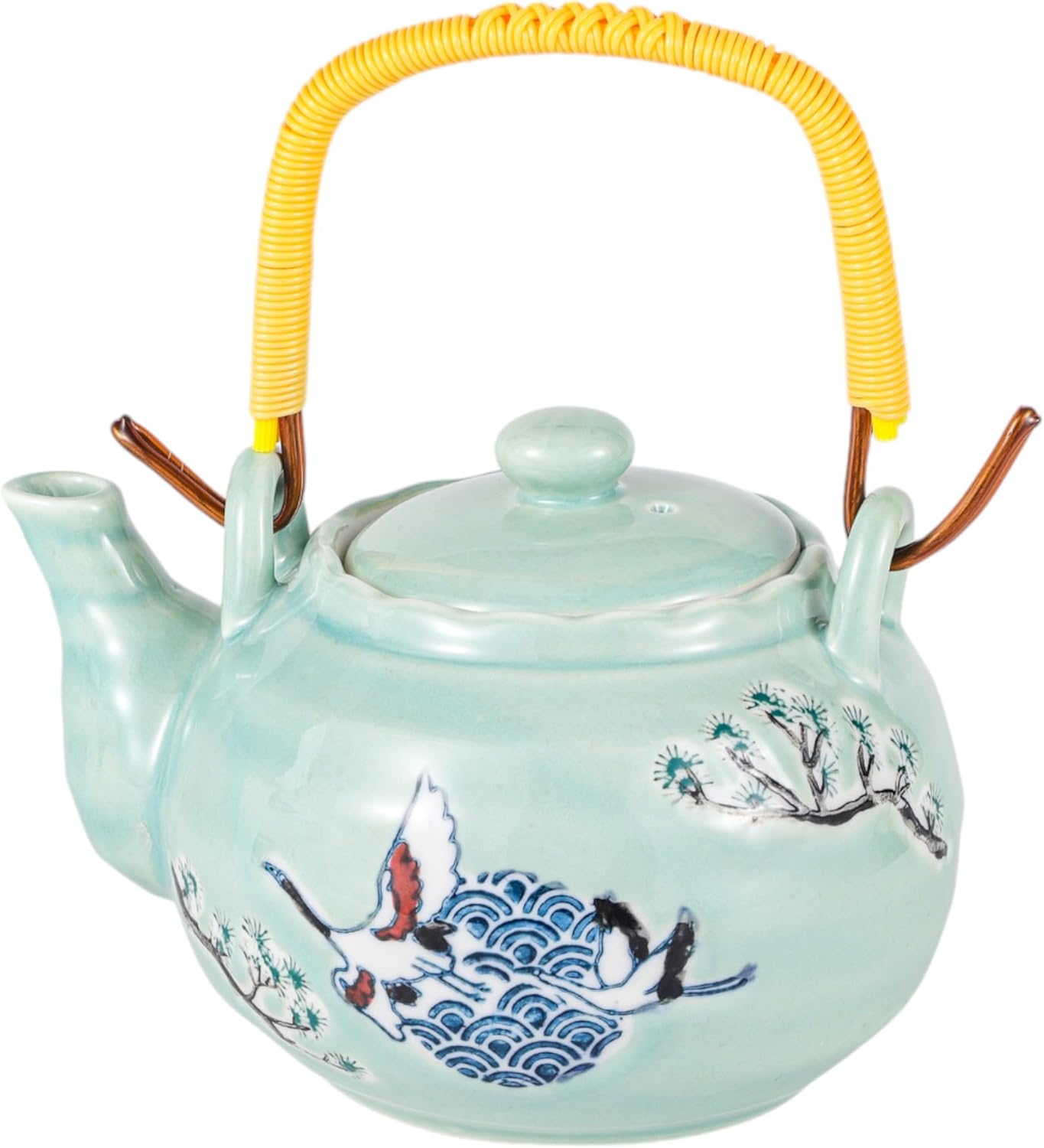 Japanese Crane Porcelain Tea Set 20 fl oz Teapot with 4 Cups Sky Blue Color Tea Gift Set