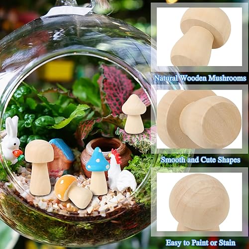 Miniatura 3 de 30 hongos de madera sin terminar, 10 tamaños, hongos de madera natural para manualidades, figuras de hongos de madera para proyectos de arte de