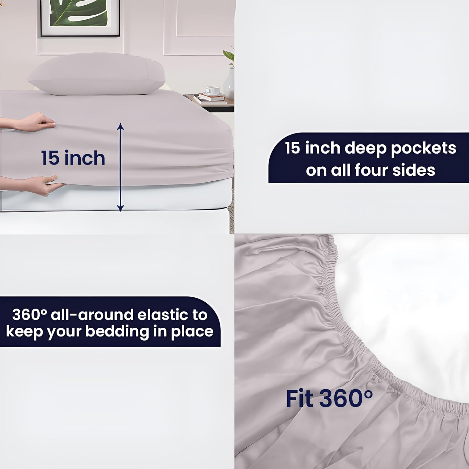 SGI Bedding 600 Thread Count 4 Piece 100% Egyptian Cotton Queen Size Sheets Set, 15" Deep Pocket Sheet Set, Premium, Breathable, Soft and Hotel-Quality Luxury Sheets - Light Grey