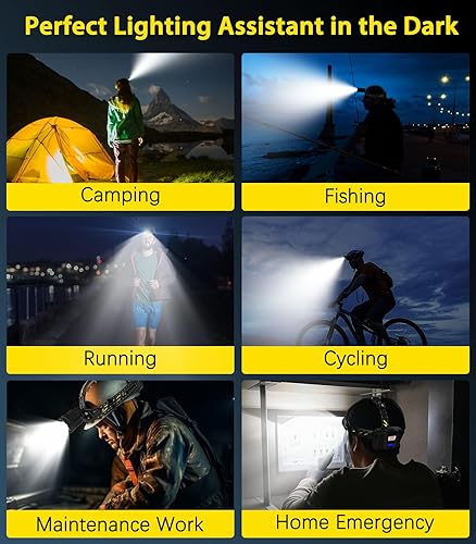 Miniatura 7 de Moko Rechargeable Headlamp 2500LM, 40H Long Lasting Battery Powered, 7 Modes Headlight with Motion Sensor, IP68 Waterproof 90 Adjustable Head Lamp,