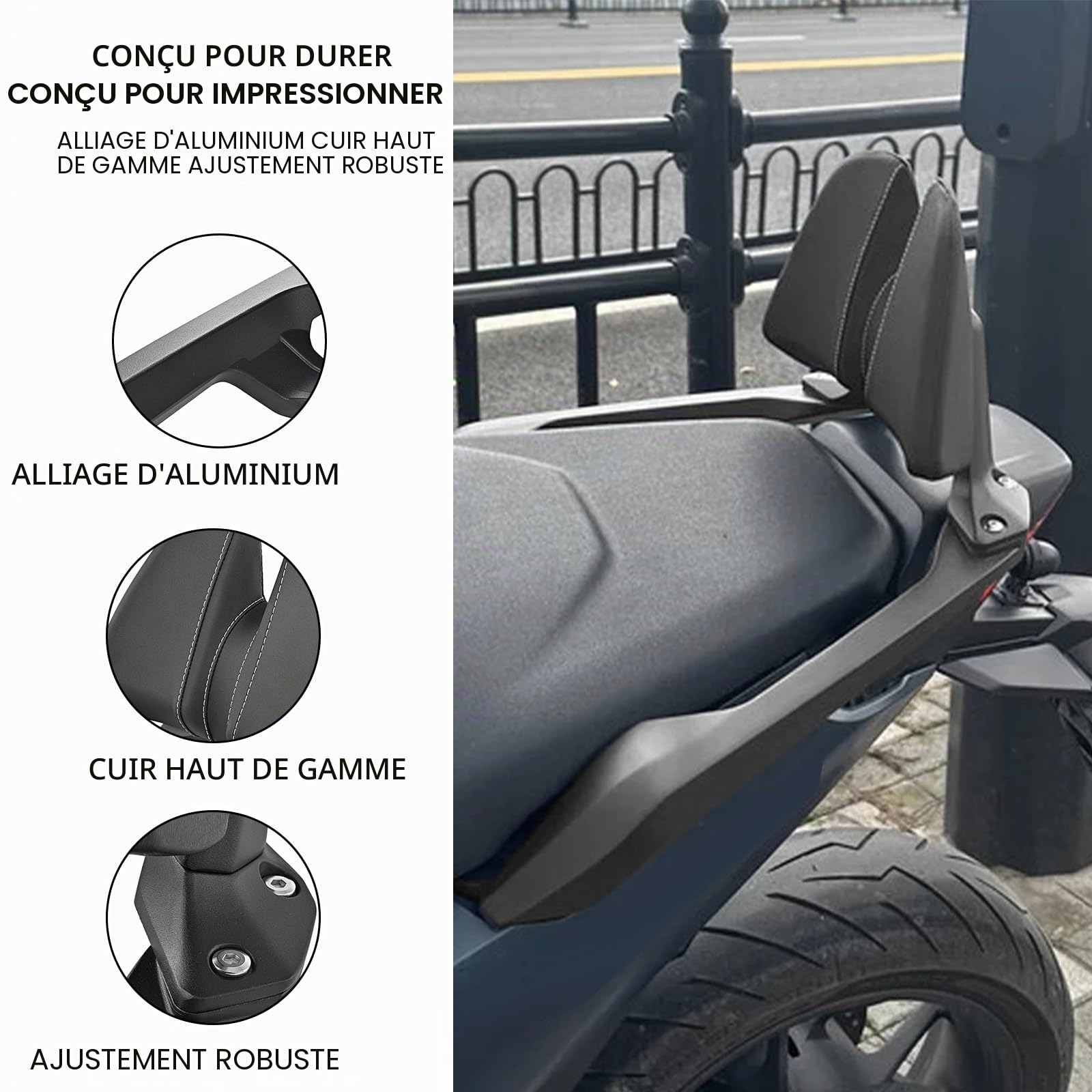 WOOGA Coussin de dossier arrière pour passager, protection du dossier accessoires moto pour Ho&n&da X-ADV 750 XADV 750 NSS750 Forza 750 2021 2022 2023 2024 2025 2026 (Noir)