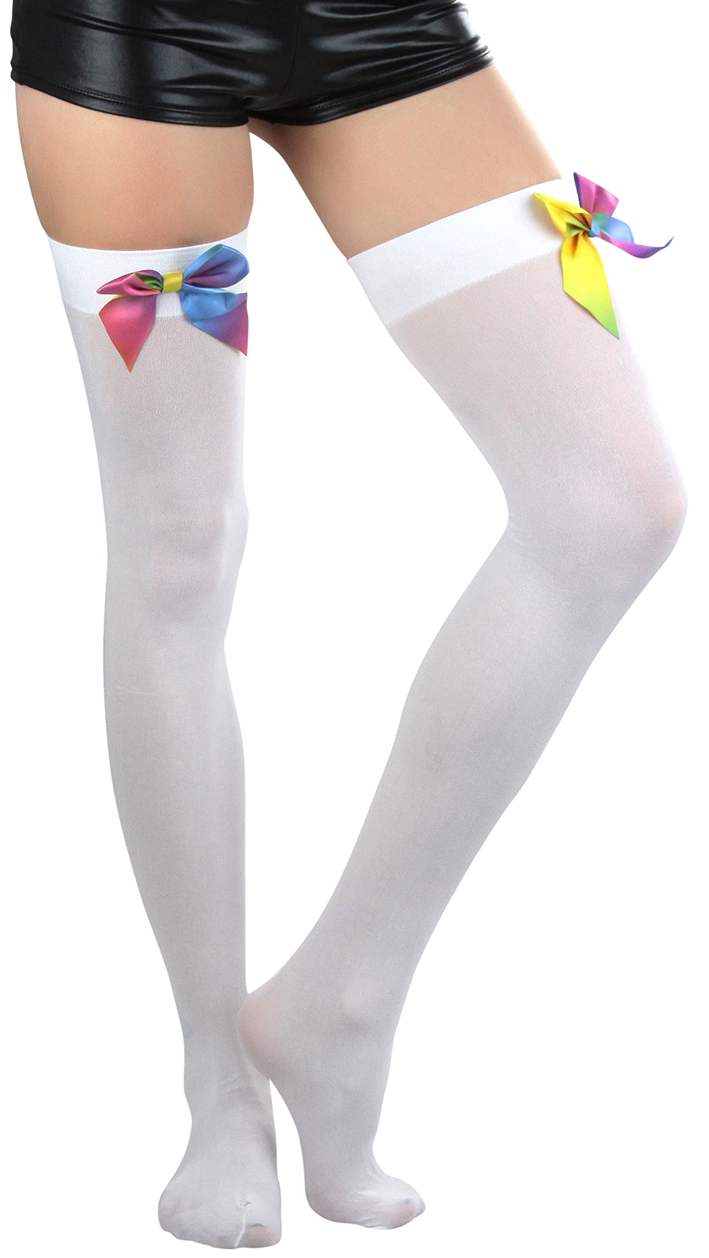 ToBeInStyle Women’s Opaque Long Thigh High Stockings w/Decorative Front Satin Bow
