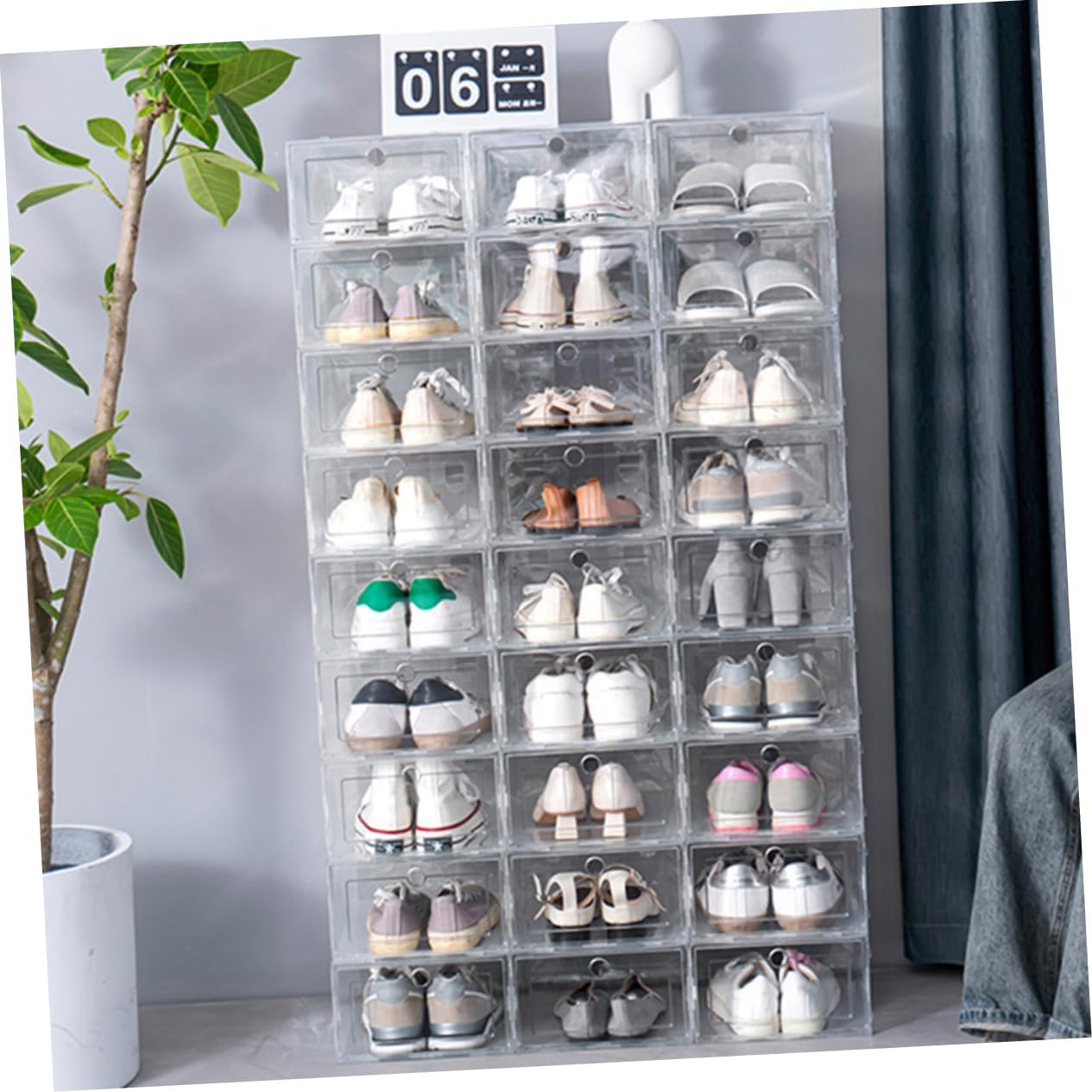 6pcs Transparent Shoe Storage Box Drawer Type Footwear Organizer for Closet Space Saving Plastic Case Capacity Design