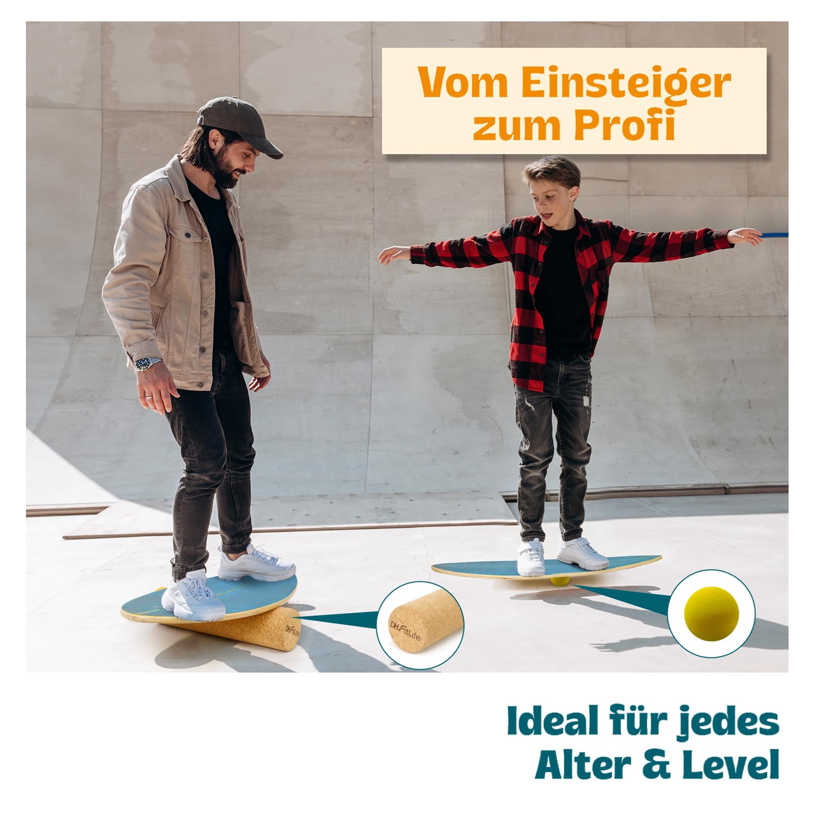 DH FitLife Surfbrett Kit Surfing Balance Board aus Echtholz | Indoor Surfboard mit Rocker Shape | Wackelbrett für Erwachsene | Spaß & Training Zuhause