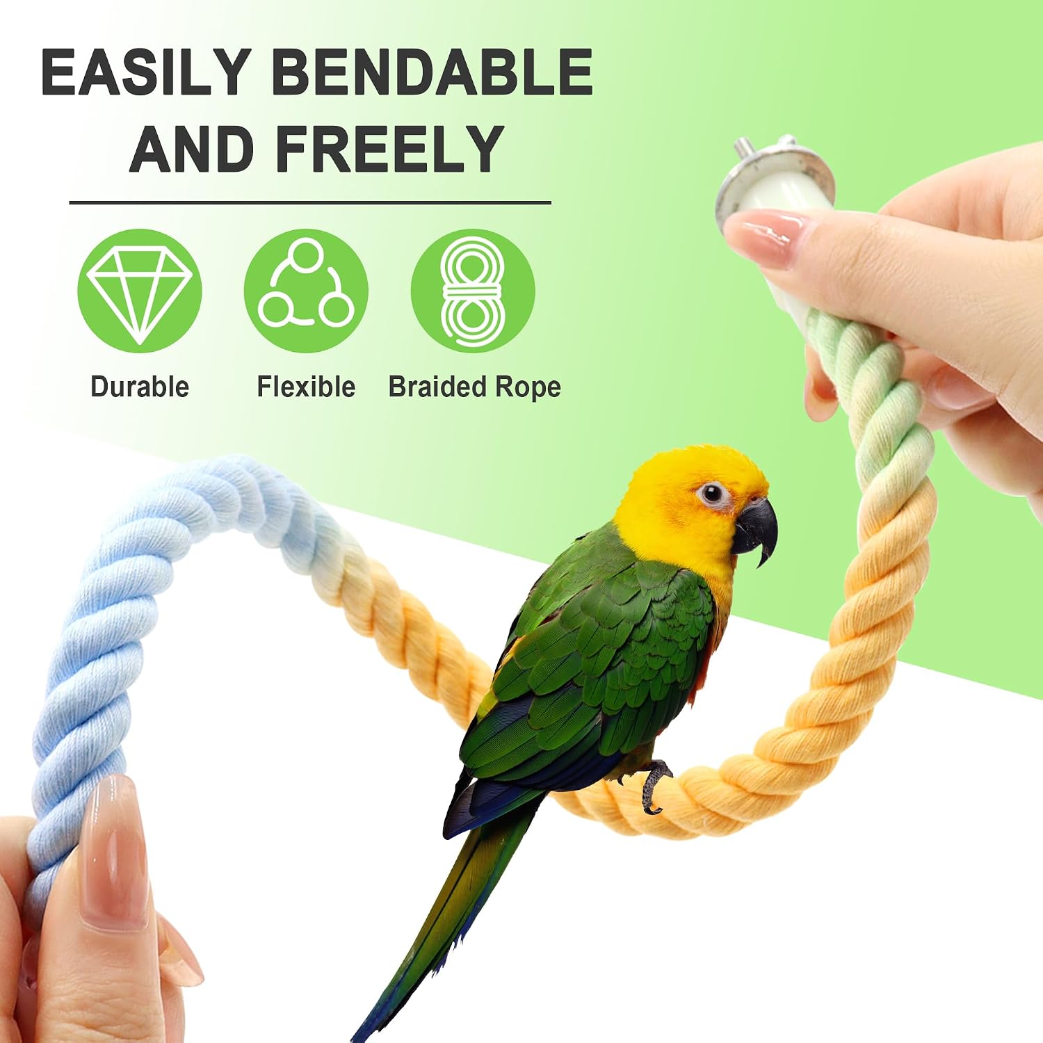 3 Sizes Bird Rope Perches for Cage, Bendable Parrot Perches | Bungee Climbing Swing, Colorful Standing Cord Bird Toy Cage Accessories for Parakeets Macaws Budgies