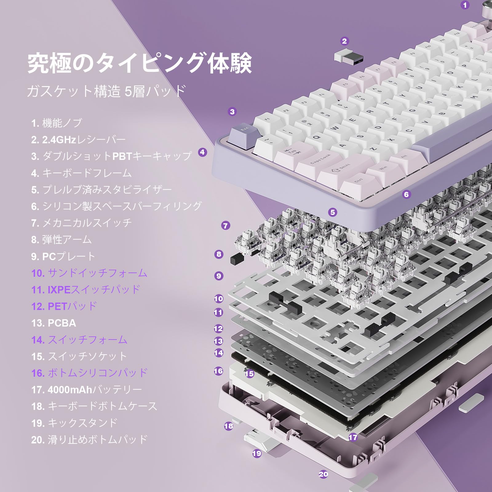 Amazon | YUNZII B75 PRO 75% ガスケットゲーミングキーボード 無線