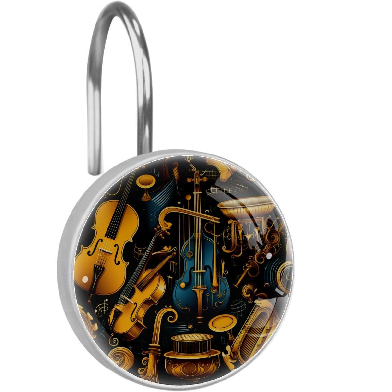 Set di 12 ganci decorativi per tende da doccia e bastoni per tende, motivo strumento