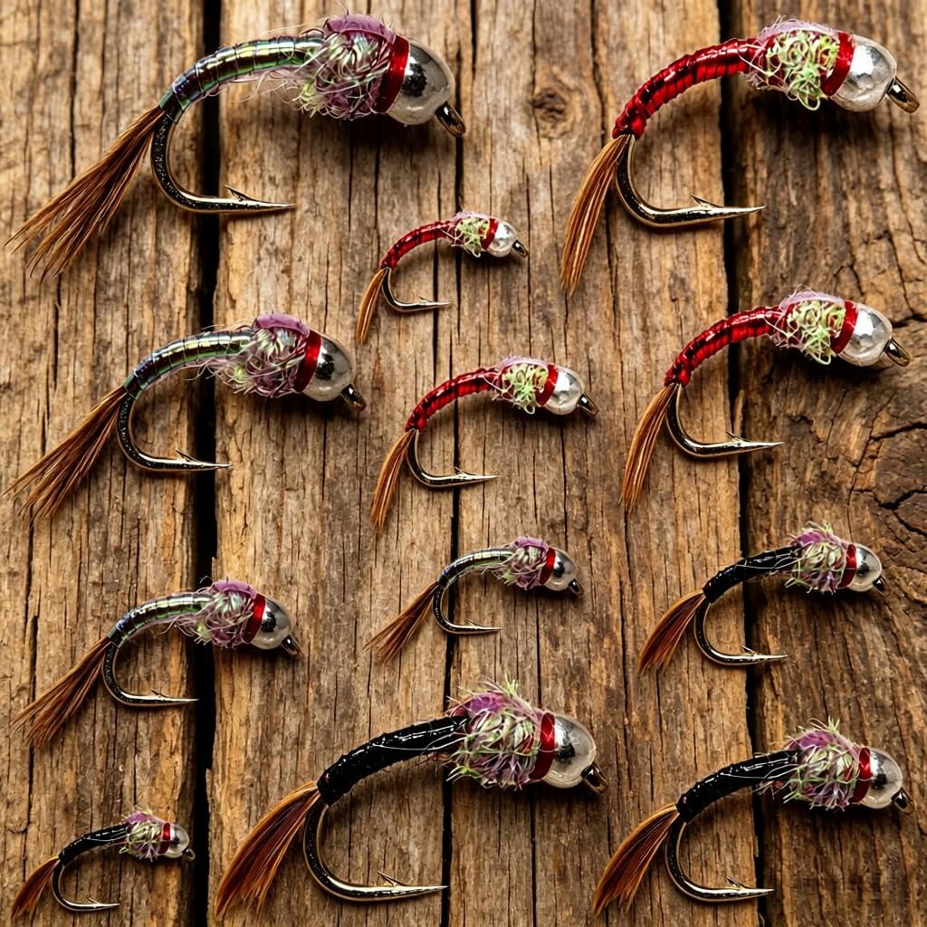 12 Rainbow Warrior Atrractor Fly Fishing Nymphs & Wet Flies Assortment for Trout Fishing Flies
