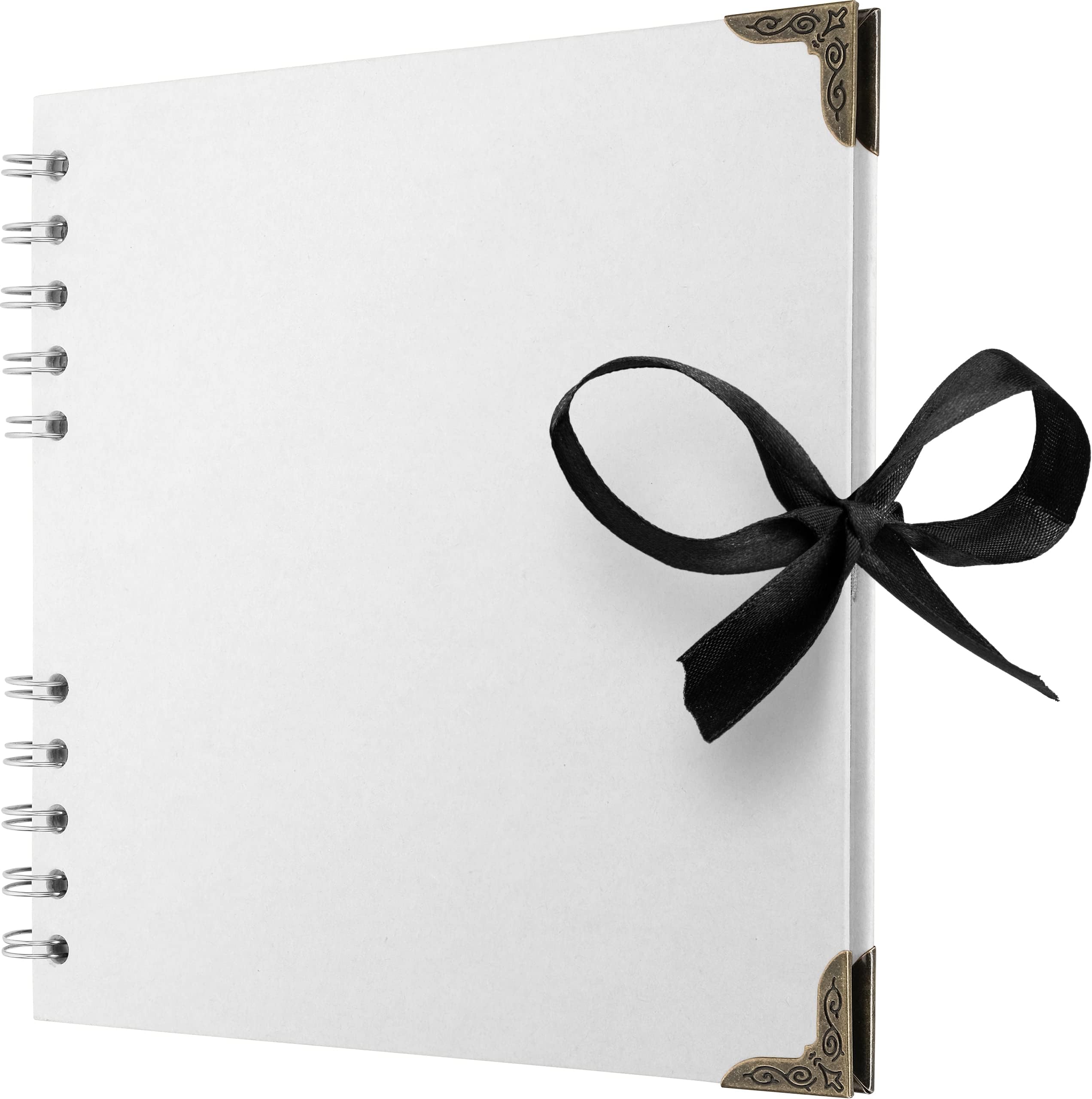 Square Scrapbook Photo Albums 36 Pages (18 x 18 cm) White Thick Paper, Hardcover, Metal Corners, Ribbon Closure - Ideal for Your Scrapbooking Albums, Art & Craft Projects 7 x 7 Inch