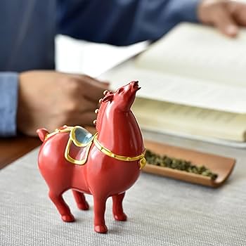 Amazon.co.jp: 馬像、成功のためのセラミック唐馬風水置物、創造