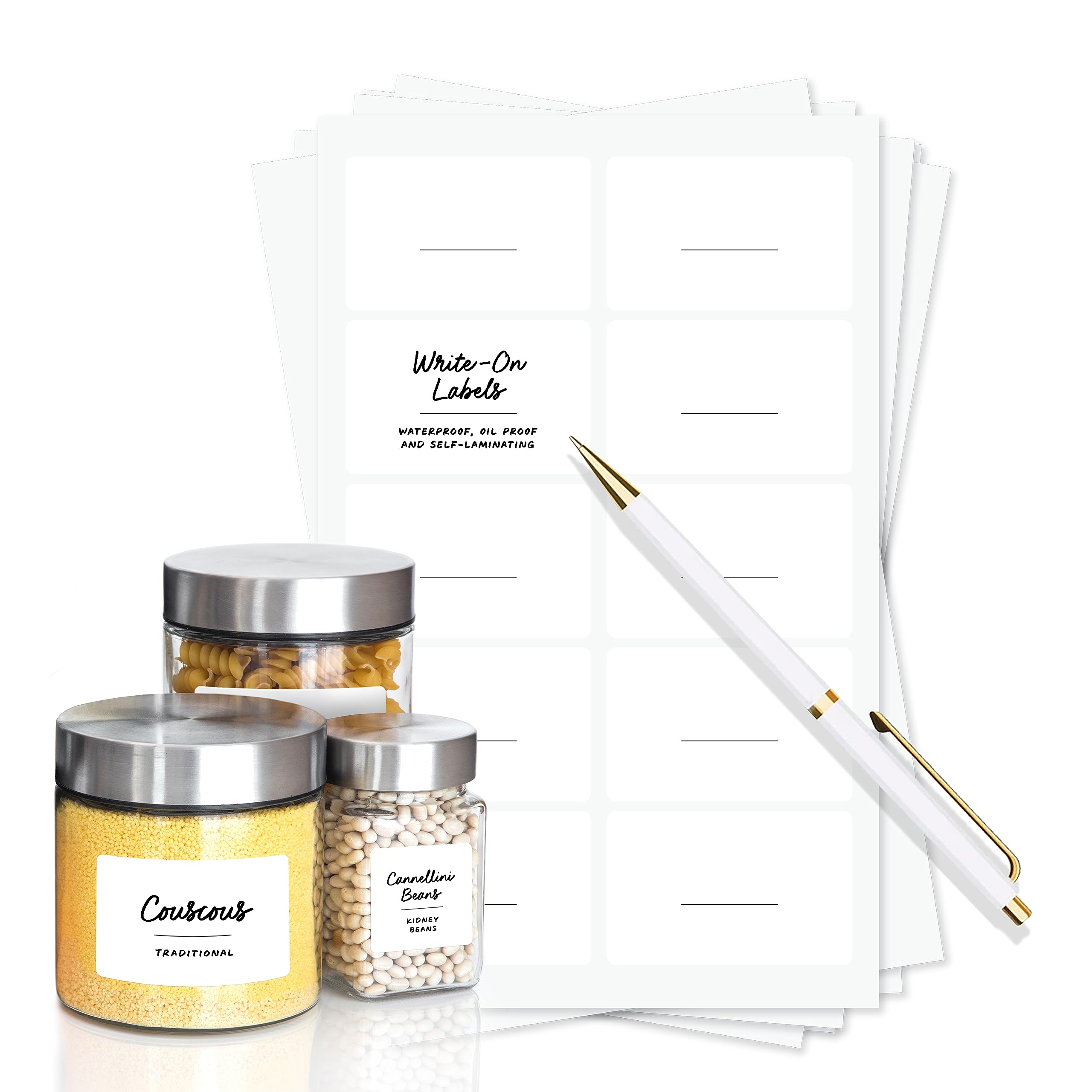 ThreeKin Collective Waterproof Labels for Bottles & Containers - 80 Custom Stickers | All-Purpose & Personalizable | Dishwasher, Freezer & Microwave Safe | BPA-Free | USA-Owned (Blank)