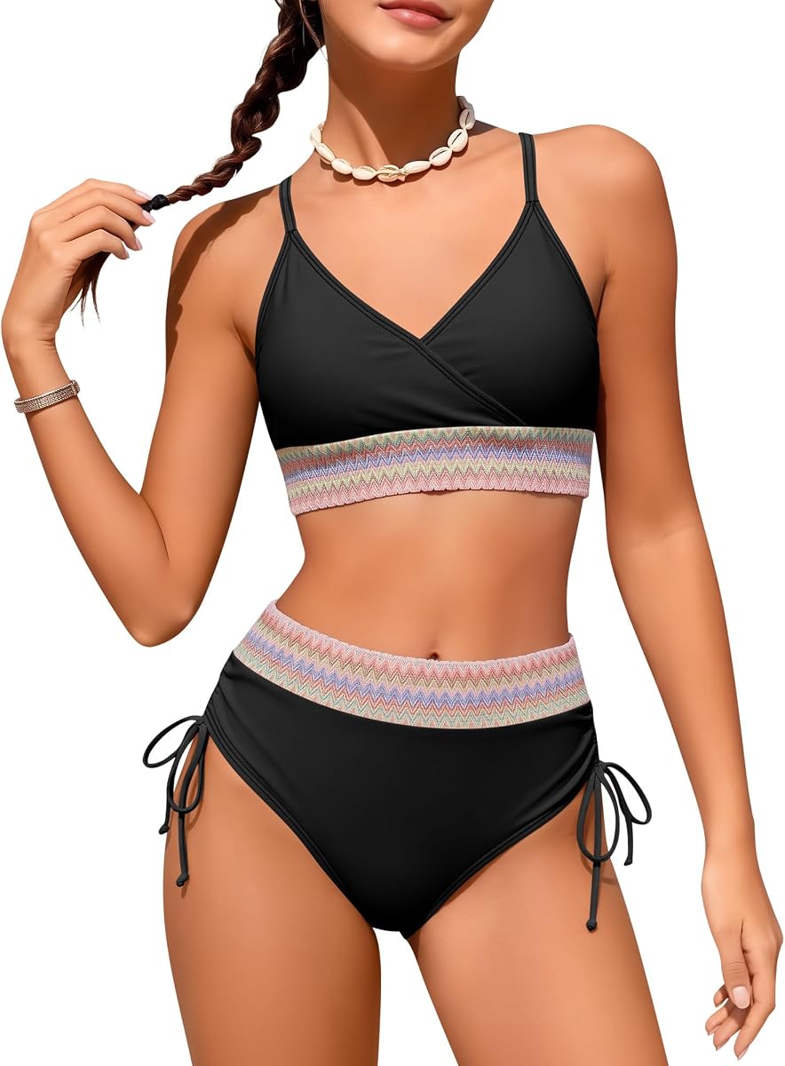Conjunto de bikini de traje de baño para niñas | Trajes de baño de dos piezas, traje de baño, almohadilla para el pecho, traje de baño de playa hawaiano, correa ajustable, playa, piscina, adolescentes de 7 a 16 años