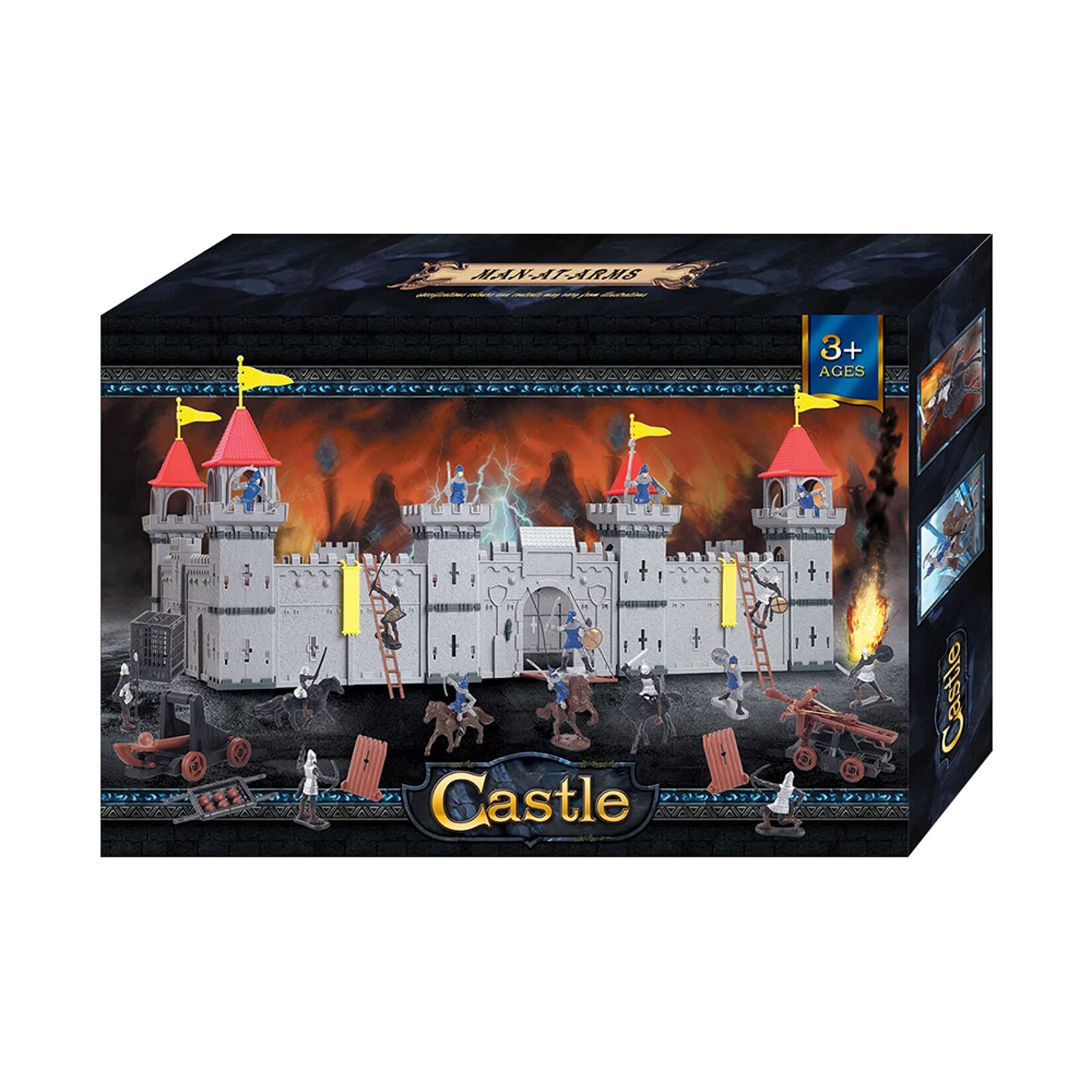 Ritterburg - Juego de juguetes para niños (72 x 50 x 33 cm), diseño de castillo medieval con caballeros, caballos y accesorios