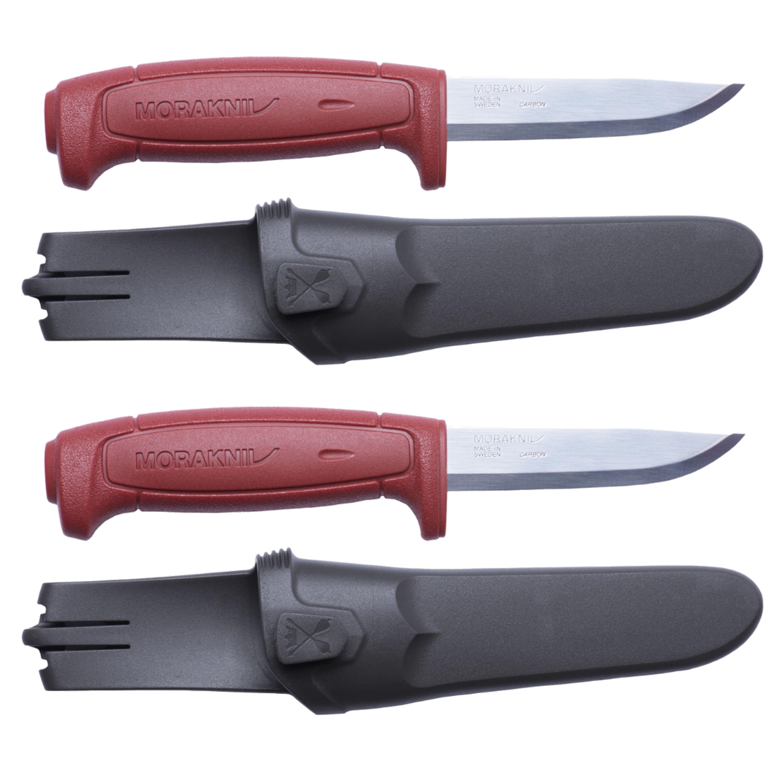 Morakniv Messer mit Scheide für Handwerker - 2-Pack Rot - Basic 511 C - Mora Messer Feststehende Klinge aus Kohlenstoffstahl - 2,0 mm - Hergestellt in Schweden - Outdoormesser feststehend