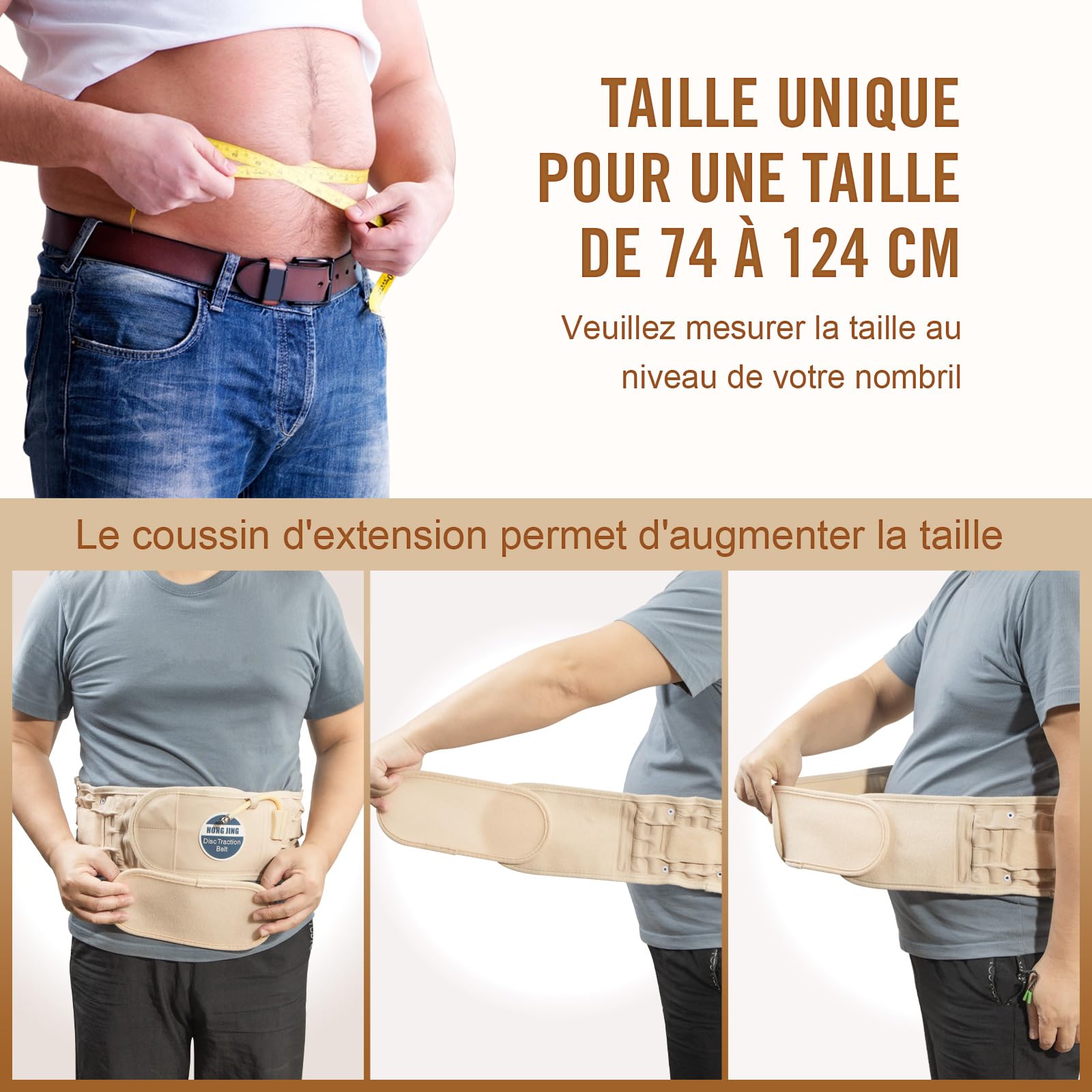 HONGJING Ceinture dorsale de décompression avec pompe électrique pour soulager les douleurs lombaires - Soutien lombaire gonflable pour hommes et femmes, taille unique pour 29-49 tailles