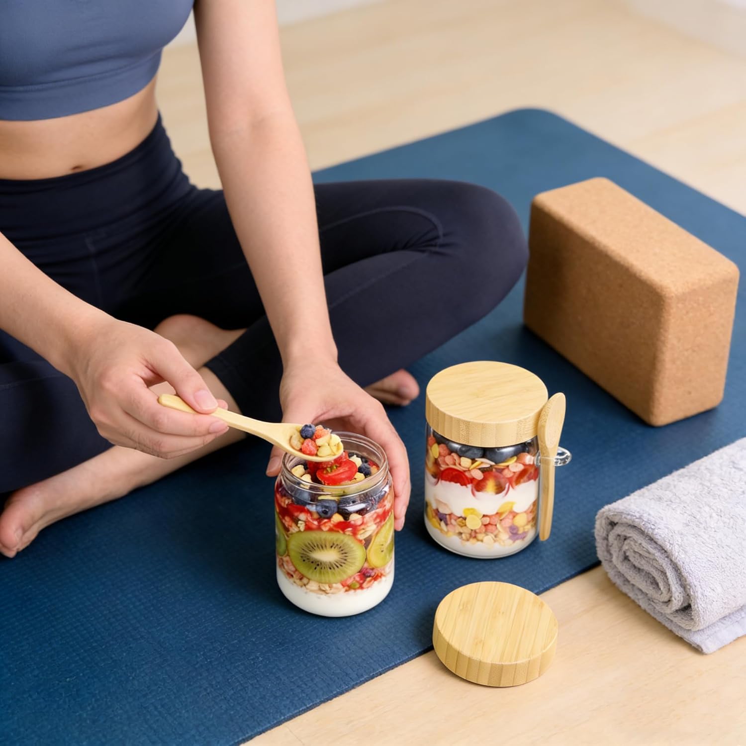 16 Oz Overnight Oats Containers with Bamboo Lids 4 Pack Mason Glass Jars with Airtight Lids and Spoons Food Containers Storage for Meal Prep Chia Pudding Snacks Yogurt Sugar Spice - Image 2