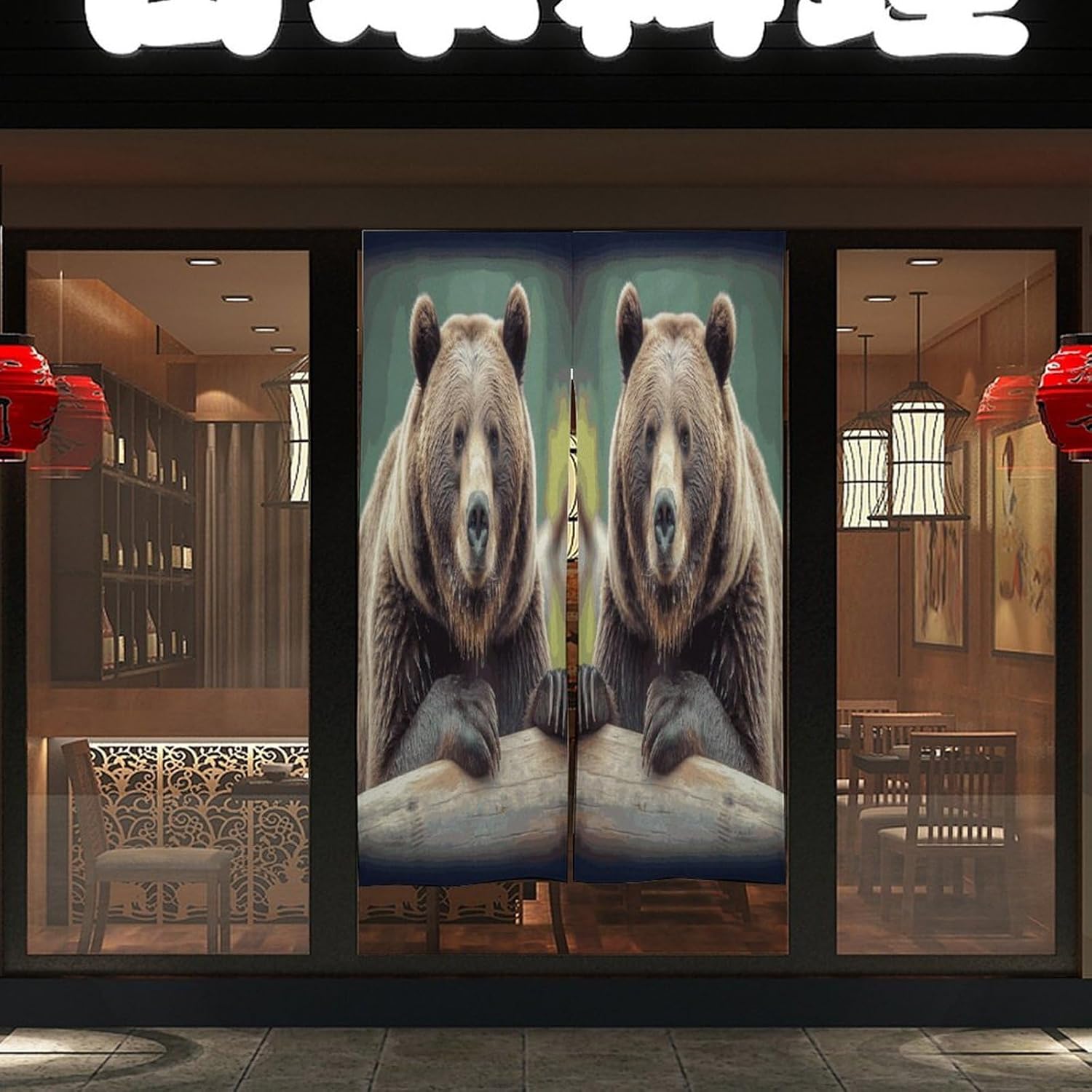 Grizzly Bear Door Curtain Printed Doorway Noren Japanese Style Doorway Room Divider Curtains for Privacy Partition Divider Kitchen Home Decorations Wall Hanging