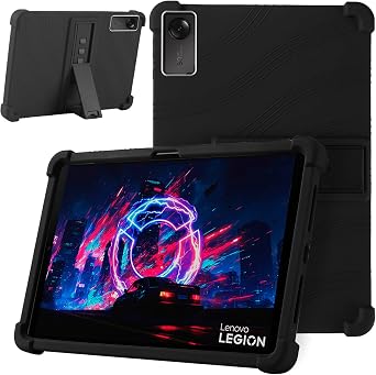 KZIOACSH Case for Lenovo Legion Tab Gen 5/Legion Y700 Gen 5 8.8inch, Lightweight Shockproof Soft Silicone Reinforced Corners Anti-Drop Anti-Scratch Rugged Tablet Cover with Adjustable Kickstand, Black