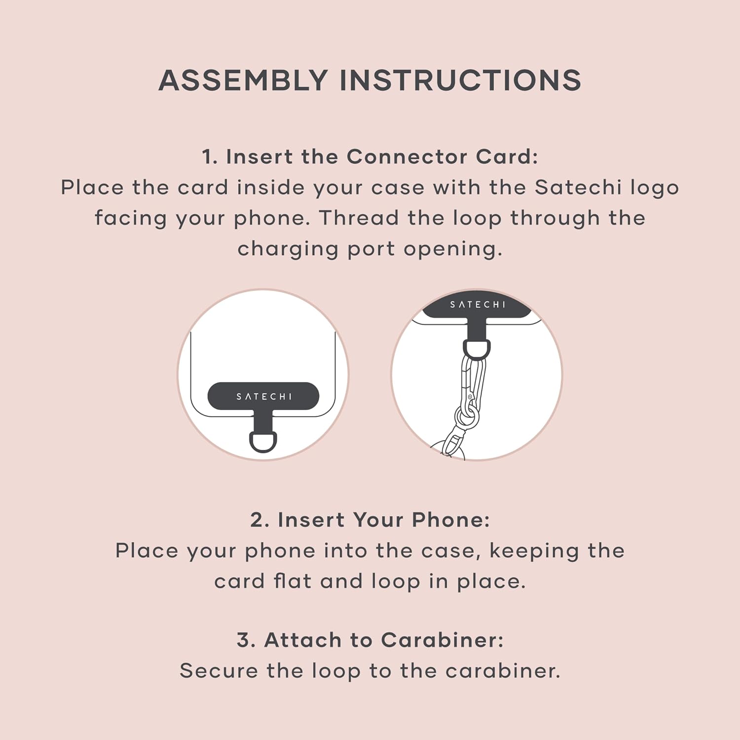 Satechi OntheGo USB-C Lanyard Cable, 60W Fast Charging, 480Mbps Data Transfer, Built-in Crossbody Strap, Adjustable 1.5m / 4.9ft Braided Cord, USB-C to USB-C Cable for iPhone, Android – Desert Rose