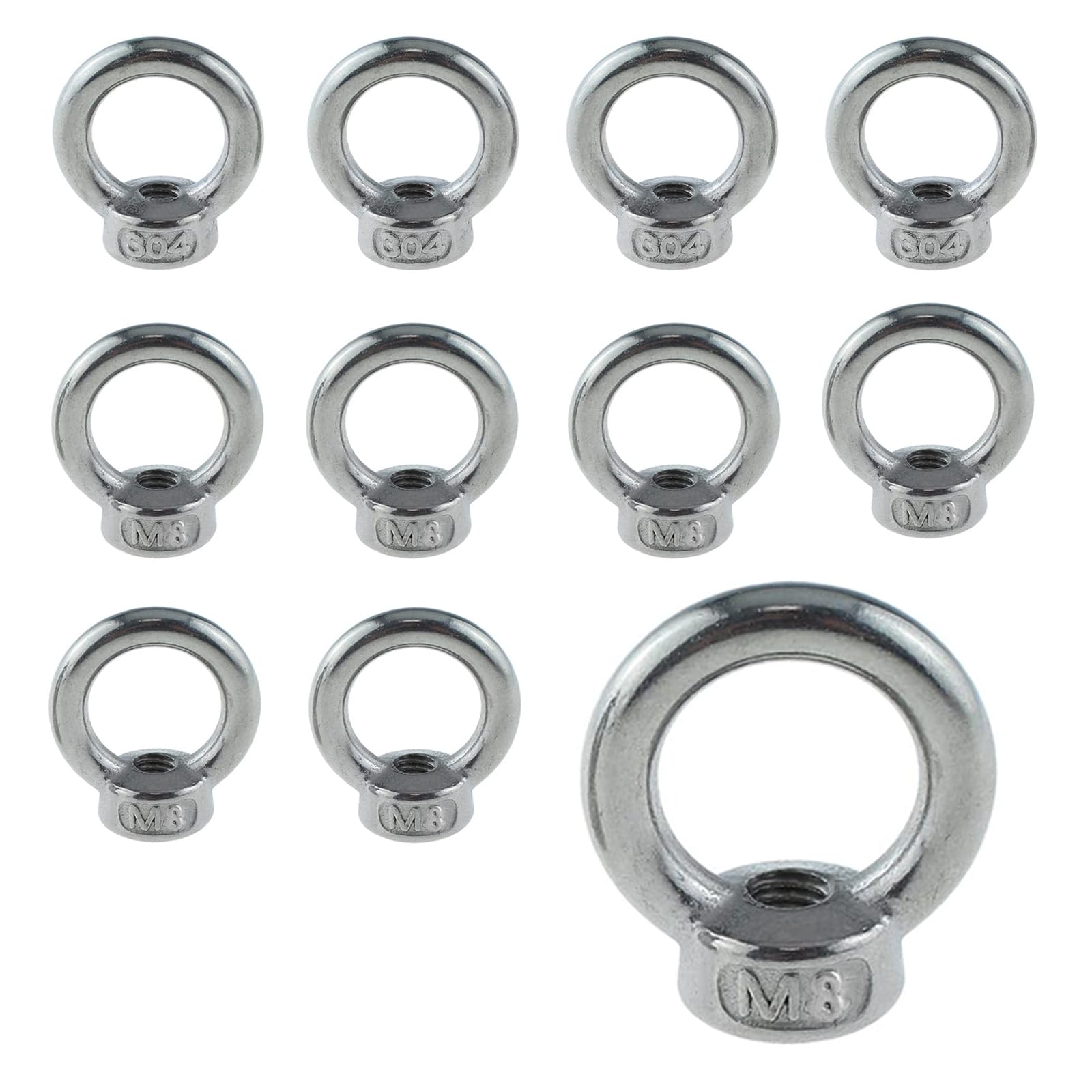 Pack of 12 Ring Nuts M8, 304 Stainless Steel, Lifting Equipment Accessories, Rope Assembly, Lifting Accessories