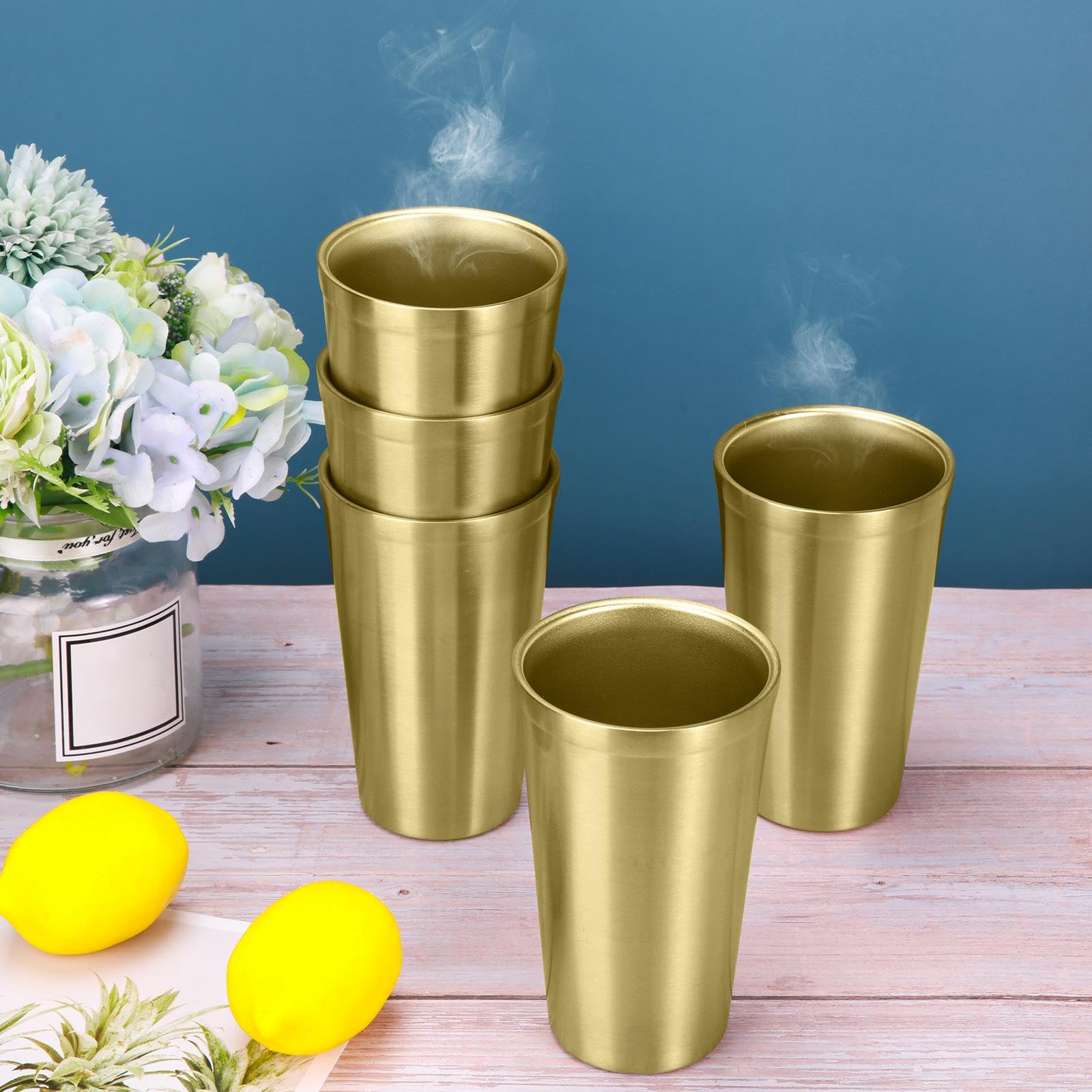 Zopeal Edelstahlbecher, 473 ml, doppelwandig, vakuumiert, stapelbar, unzerbrechliche Trinkgläser für Zuhause und draußen (Gold, 8 Stück)