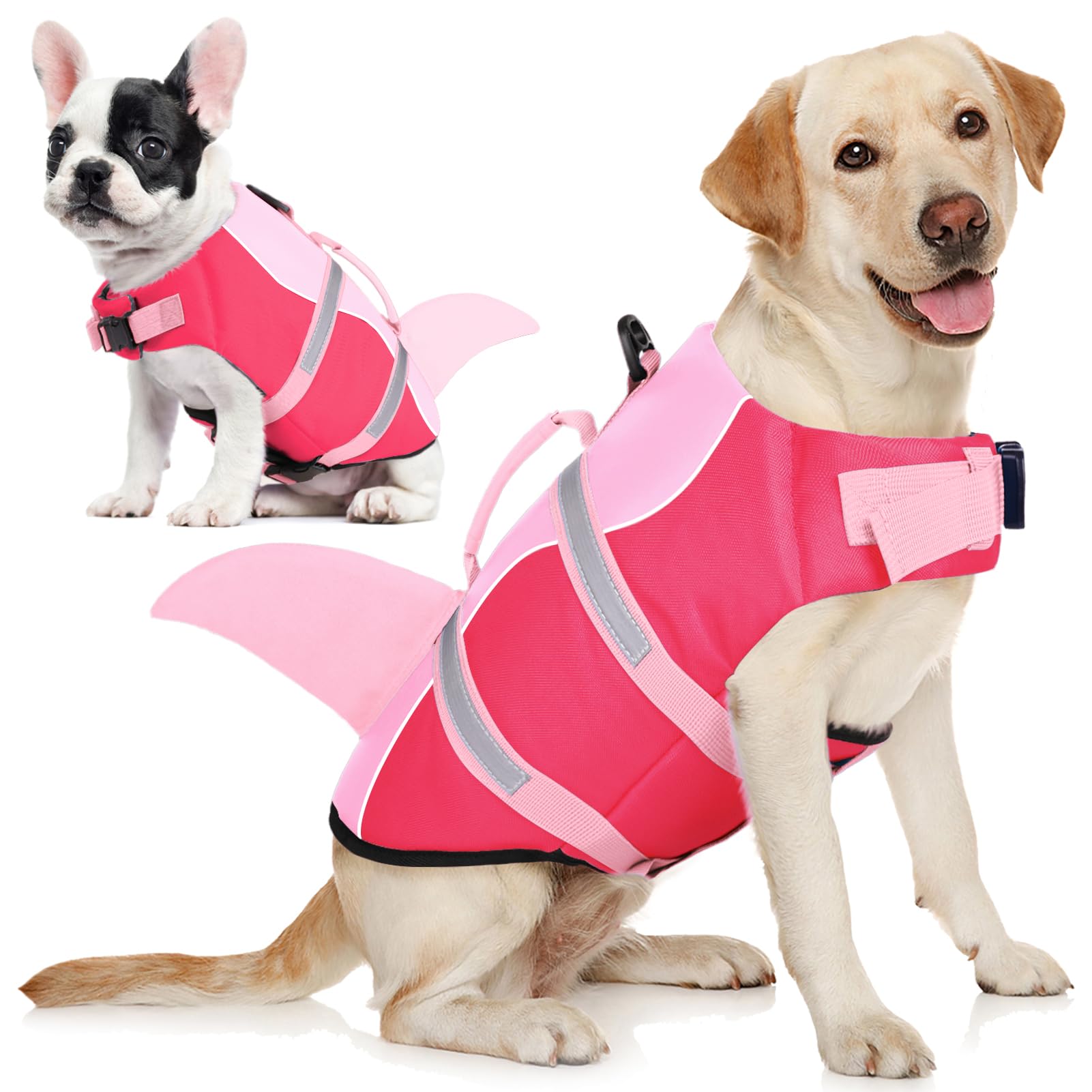 AOFITEE Schwimmweste Hund, Hundeschwimmweste Hai für Schwimmen, Hohe Flotation Rettungsweste mit Rettungsgriff und Reflektorstreifen für Kleine, Mittlere, Große Hunde