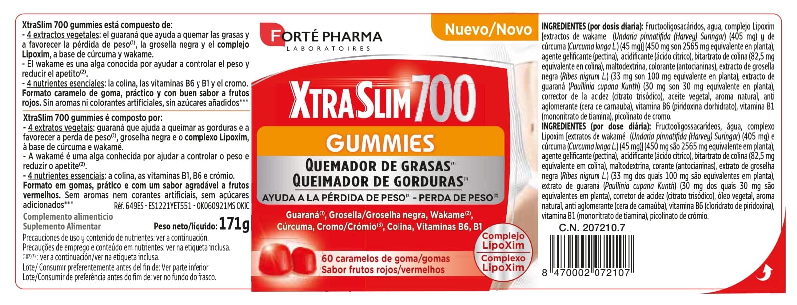 Quemador de Grasas Extra XTRASLIM 700 GUMMIES, 60 Caramelos de Goma - Forté Pharma