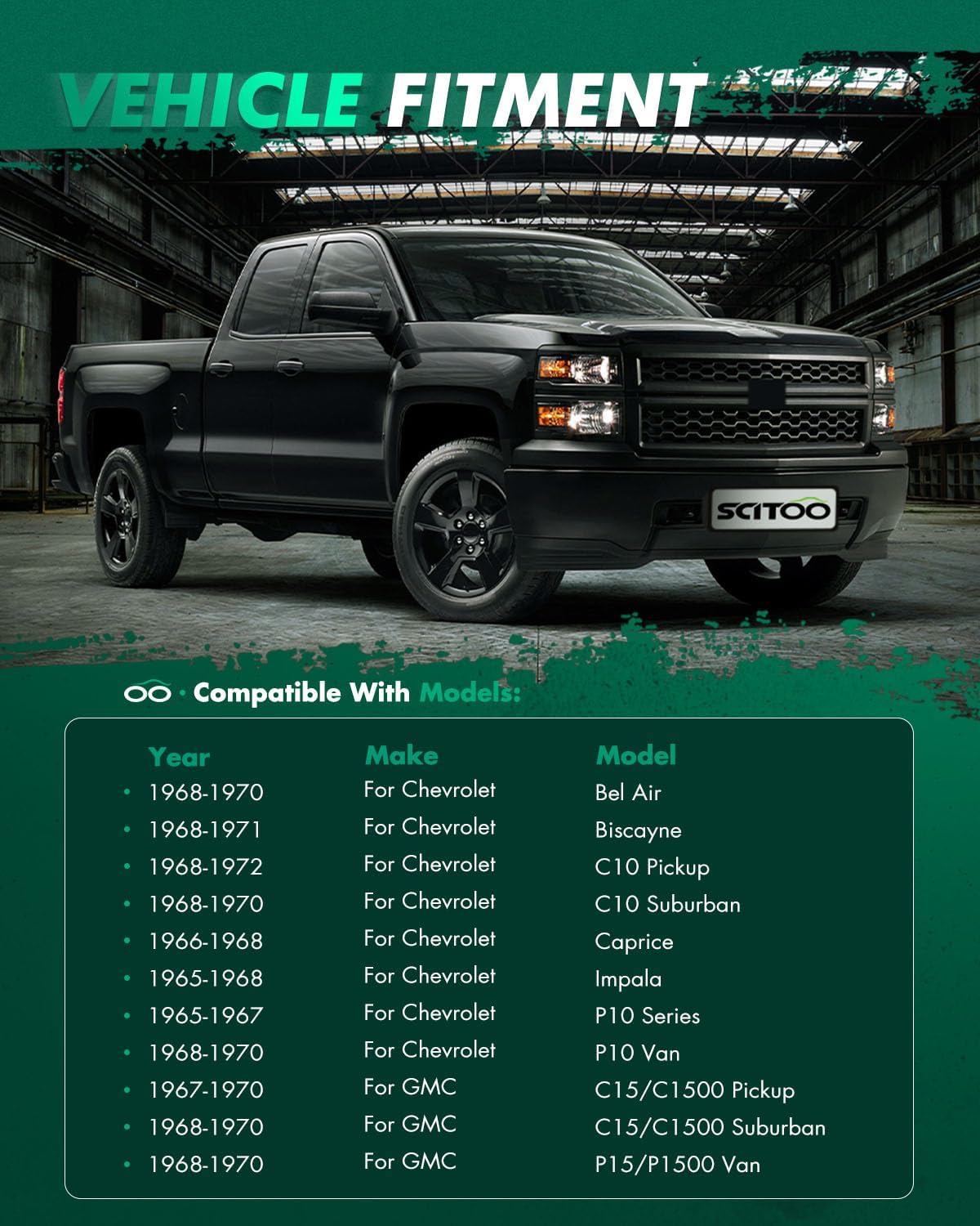 SCITOO 6pcs Suspension Kit Front Inner and Outer Tie Rod Ends and Adjusting Sleeves Complete Kit fit for Chevrolet Bel Air Biscayne C10 Pickup 1968-1972 for GMC C15/C1500 Pickup Suburban Van 1968-1970