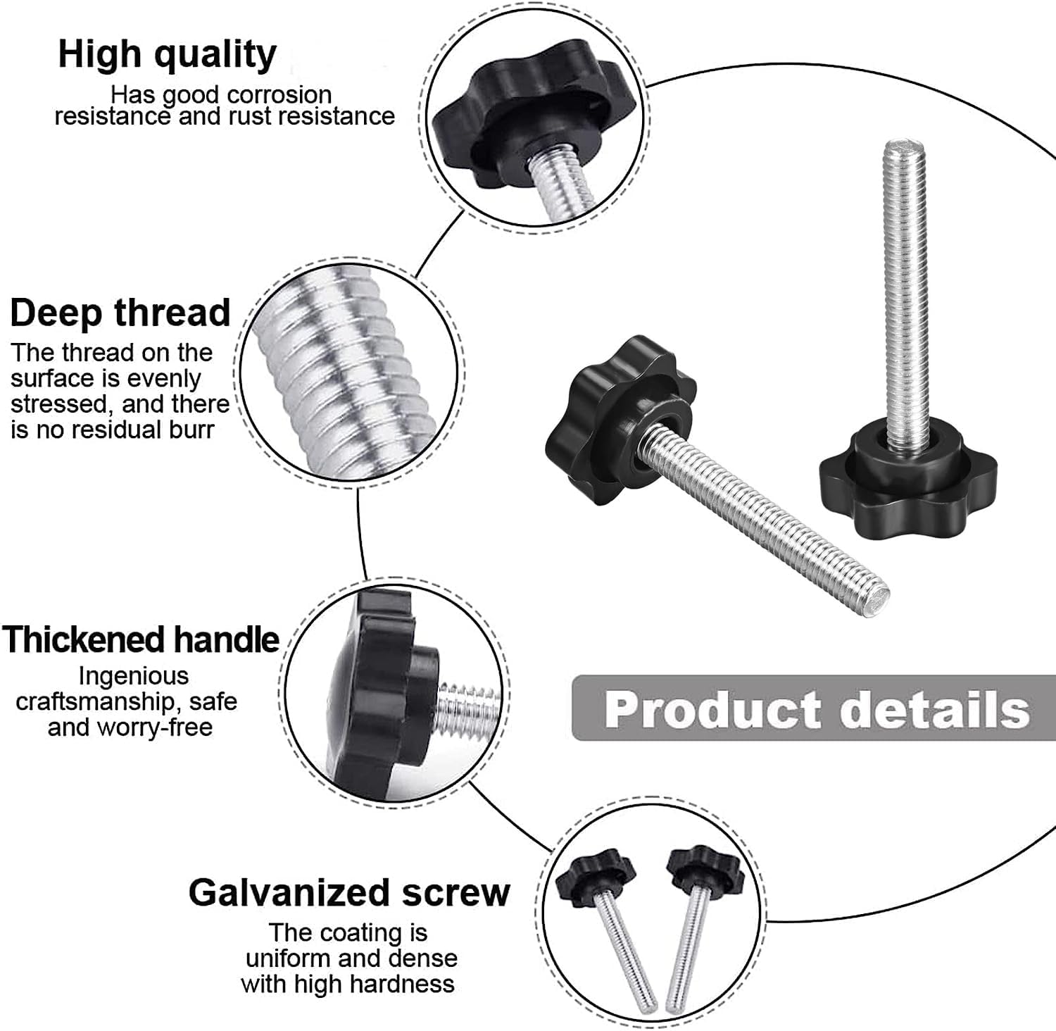 TOP-VIGOR 6Pcs M6 x 50mm Plum Hex Shaped Clamping Screw Knob, 25mm Dia Plastic Head Clamping Knob Handle Male Thread Thumb Screw - Image 3