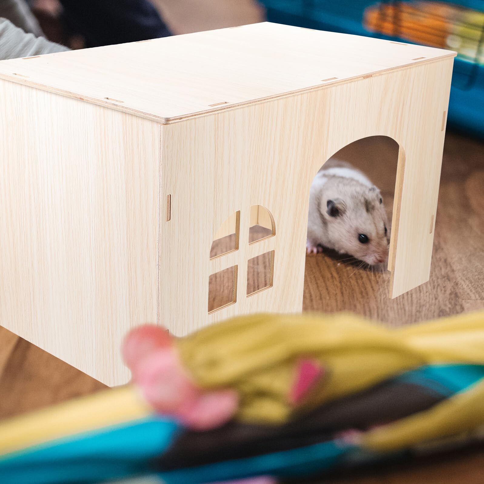 Holz Hamsterhaus Kleintier Versteck mit Flachdach Langlebiges Meerschweinchen Spielhaus Natürlicher Holz Unterschlupf für Zwerghamster Kaninchen und Kleine Nagetiere Komfortables